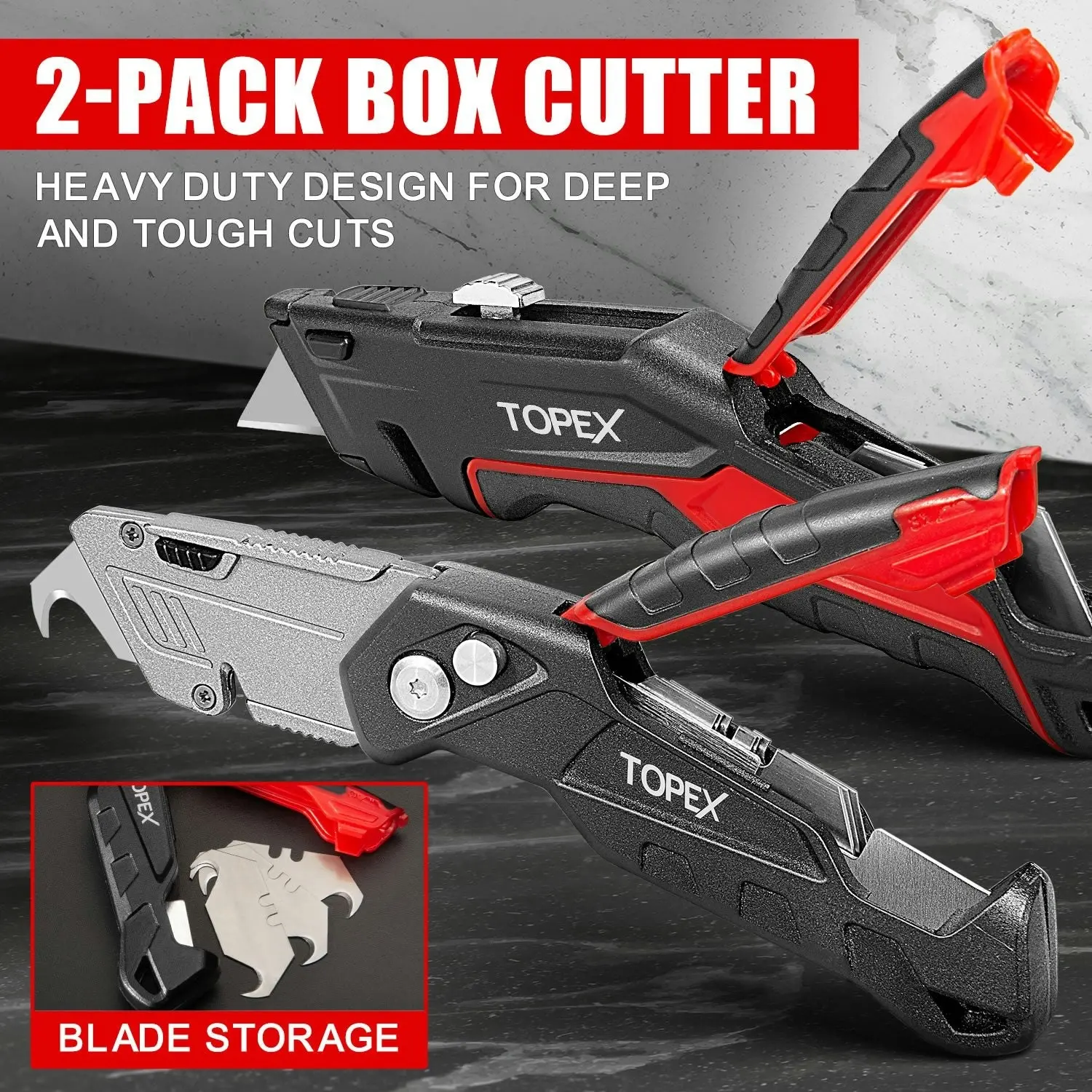 Topex Deluxe Folding Utility Knife 2 Piece Lock Back Auto Load Total 58 Blades