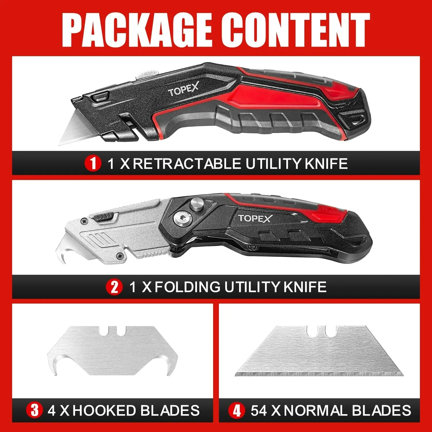 Topex Deluxe Folding Utility Knife 2 Piece Lock Back Auto Load Total 58 Blades