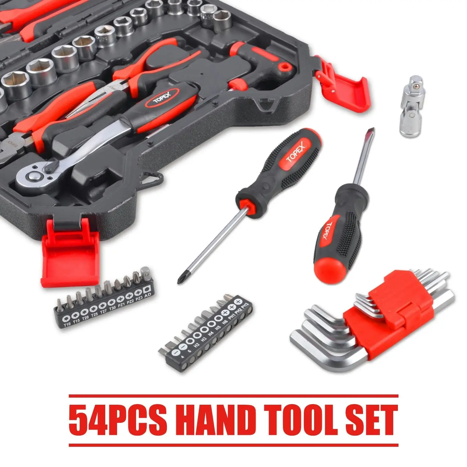 Topex 52-Piece Hand Tool Kit Portable Home/Auto Repair Set w/ Ratchet Wrench, Pliers ,Screwdriver Kits and Storage Case