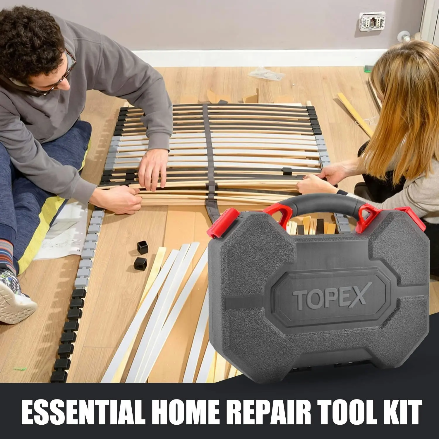 Topex 52-Piece Hand Tool Kit Portable Home/Auto Repair Set w/ Ratchet Wrench, Pliers ,Screwdriver Kits and Storage Case