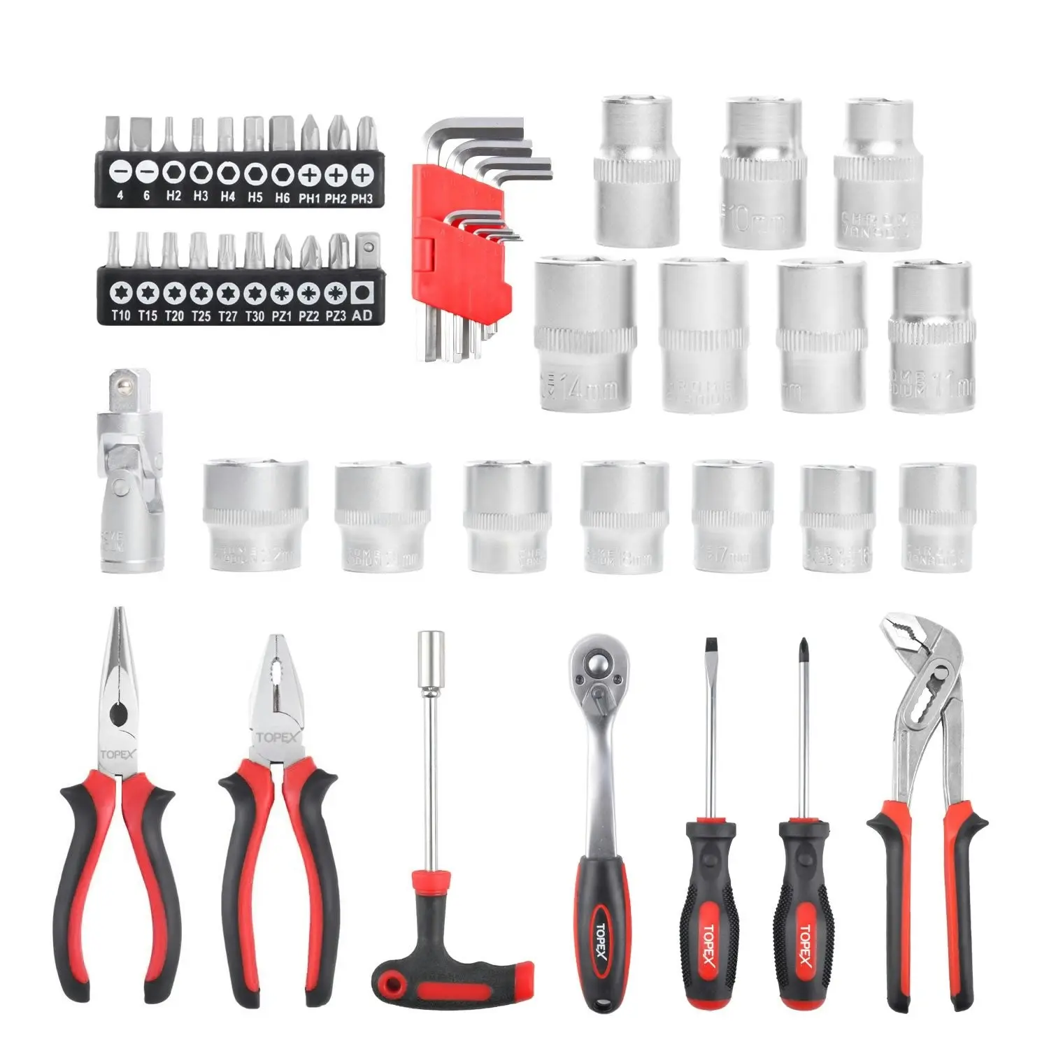 Topex 52-Piece Hand Tool Kit Portable Home/Auto Repair Set w/ Ratchet Wrench, Pliers ,Screwdriver Kits and Storage Case