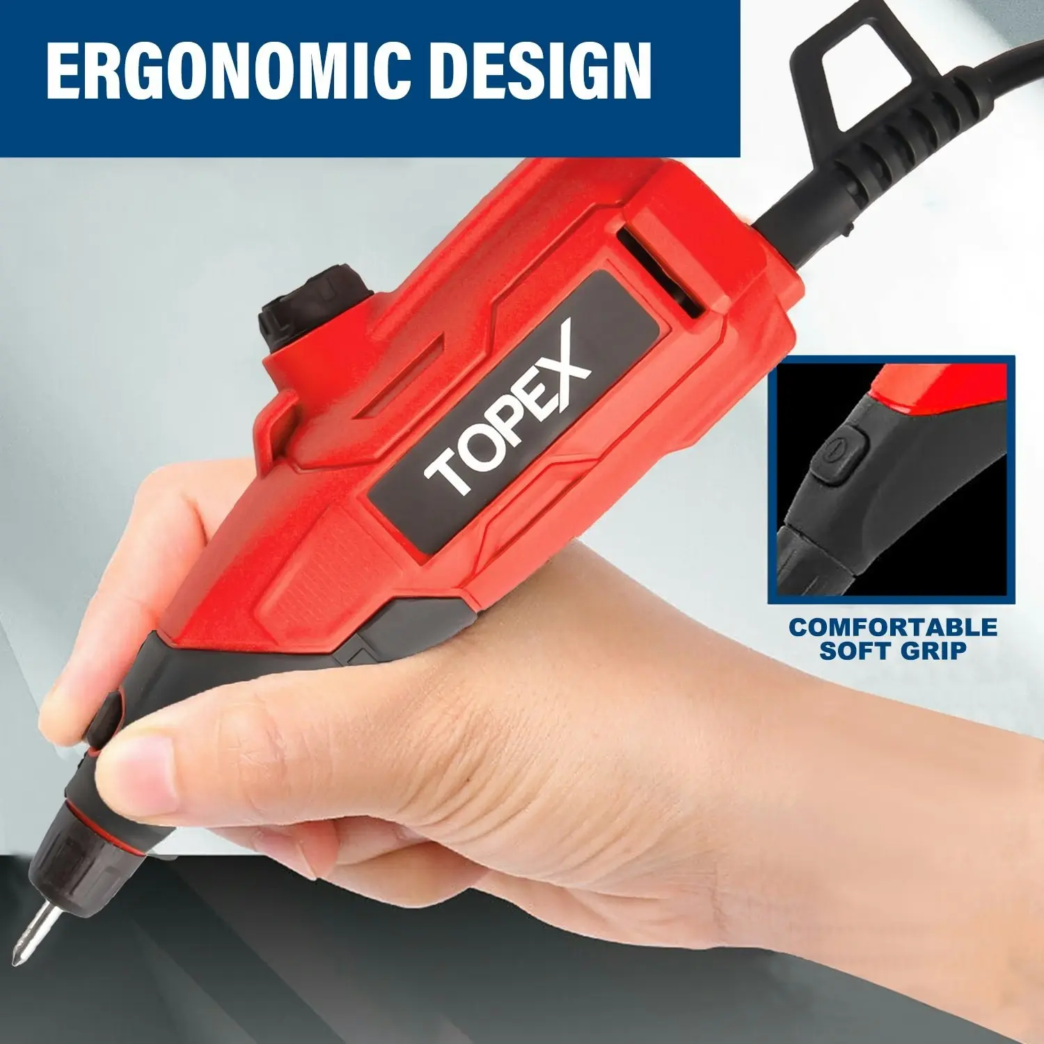 Topex 13W Electric Engraver Mini Versatile Etching Tool Kit With Stencils 2 Tips For Glass Metal Wood Plastic