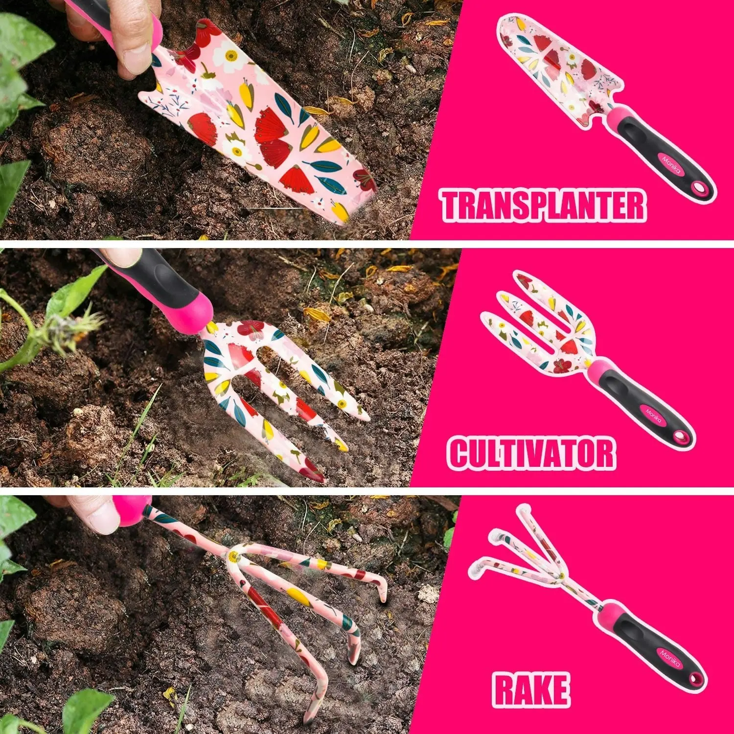 Monika Pink Tool Combo Portable Household Tool Set & Gardening Tool Kit