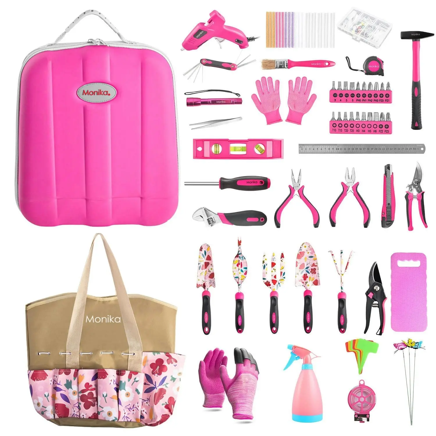 Monika Pink Tool Combo Portable Household Tool Set & Gardening Tool Kit