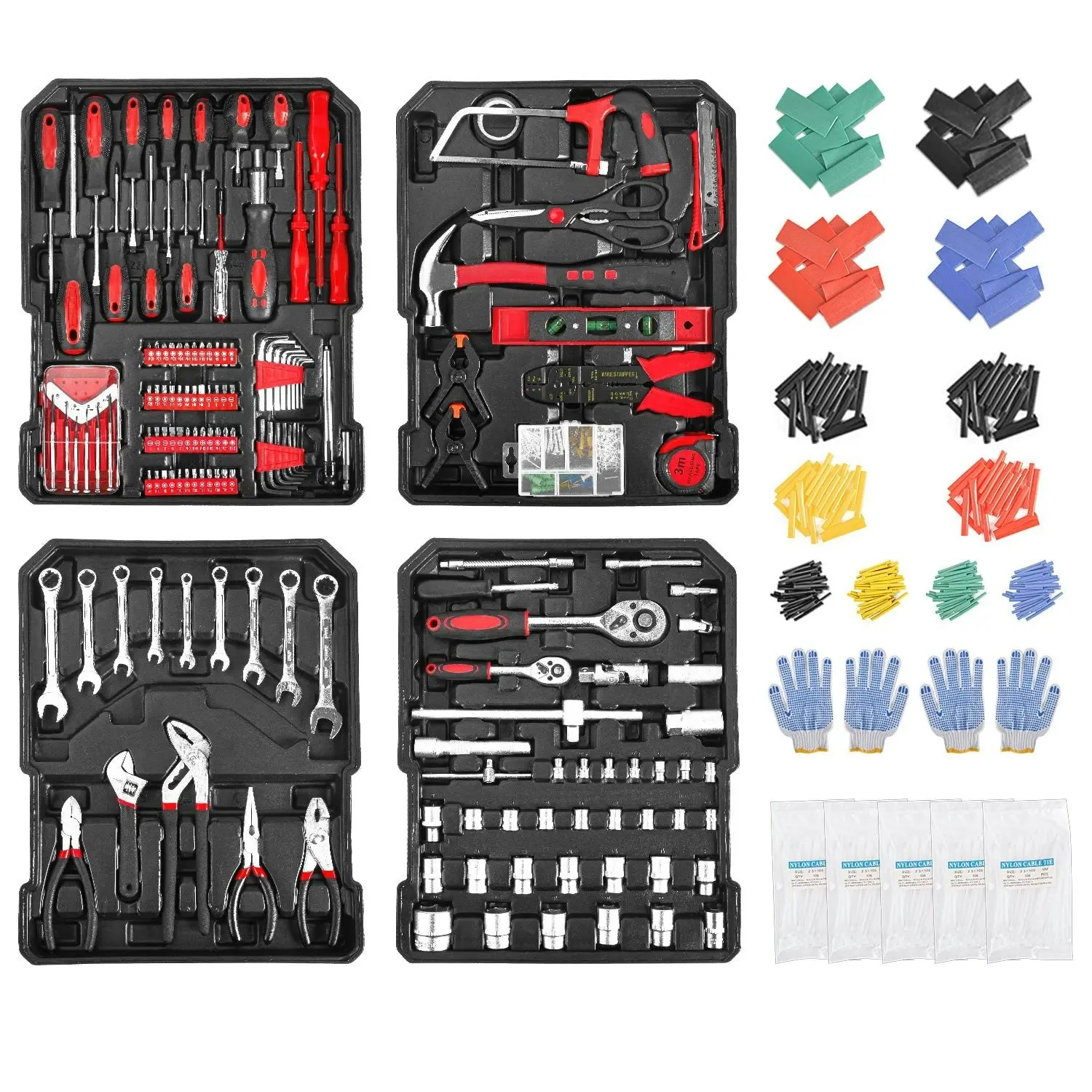 MasterSpec 1180pcs Professional Tool Set Aluminum Case Tool Kits w/ Rolling Tool Box