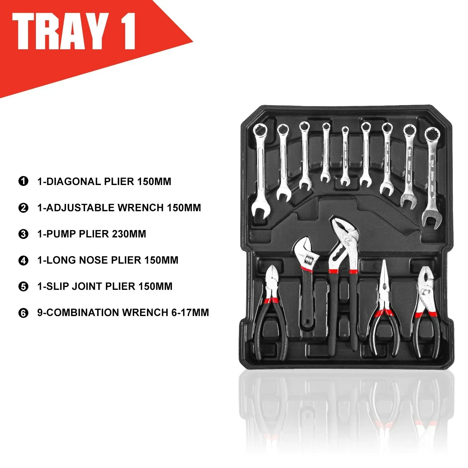 MasterSpec 1240pcs Tool Box Trolley Tool Set DIY Hand Tool Set w/2 Utility Knife