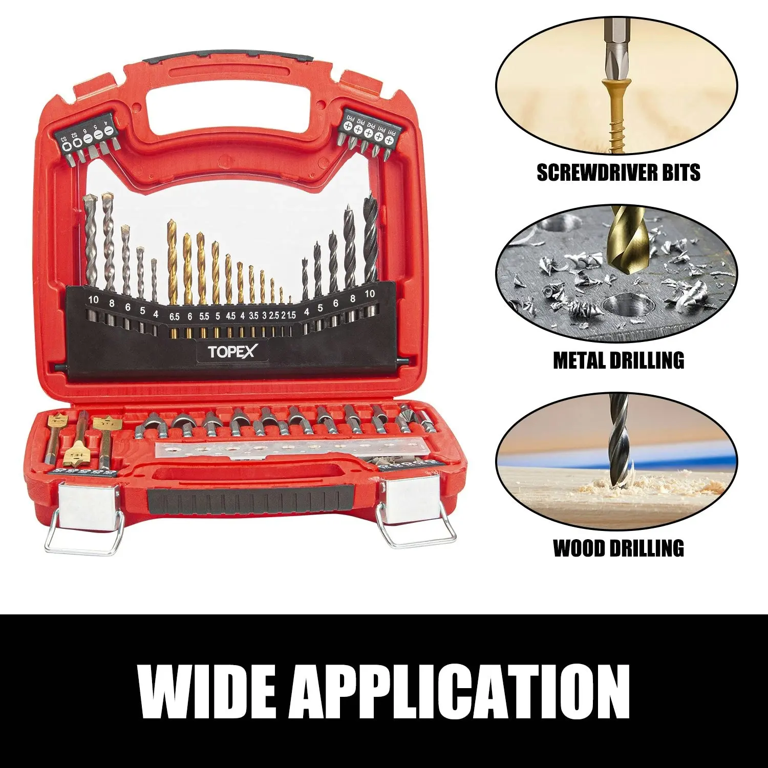 Topex 128 Piece Drill Bit Set HSS Titanium Drill & Screwdriver Bit Set with Case