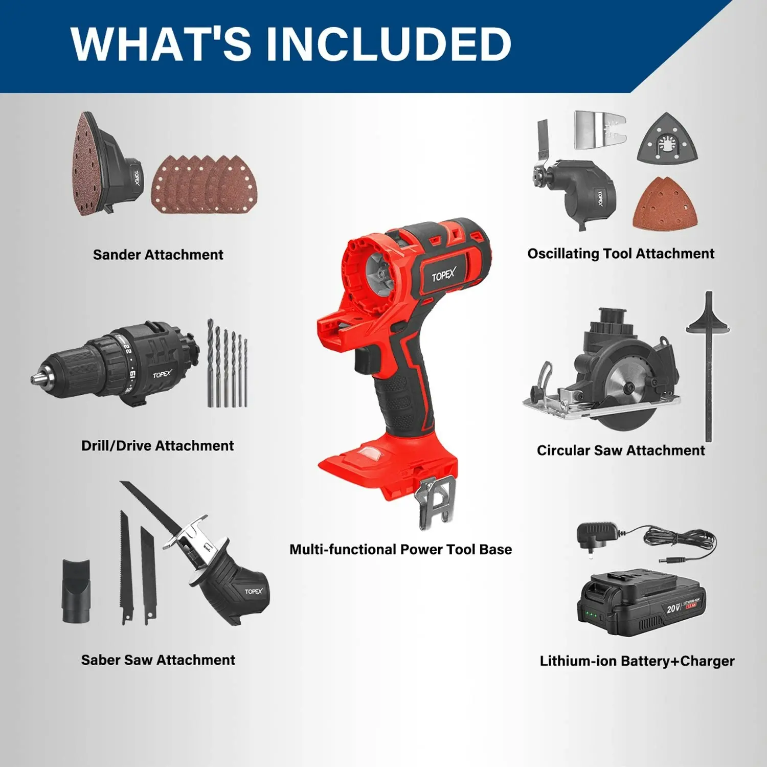 Topex 20V 5 IN1 Power Tool Combo Kit Cordless Drill Driver Sander Electric Saw