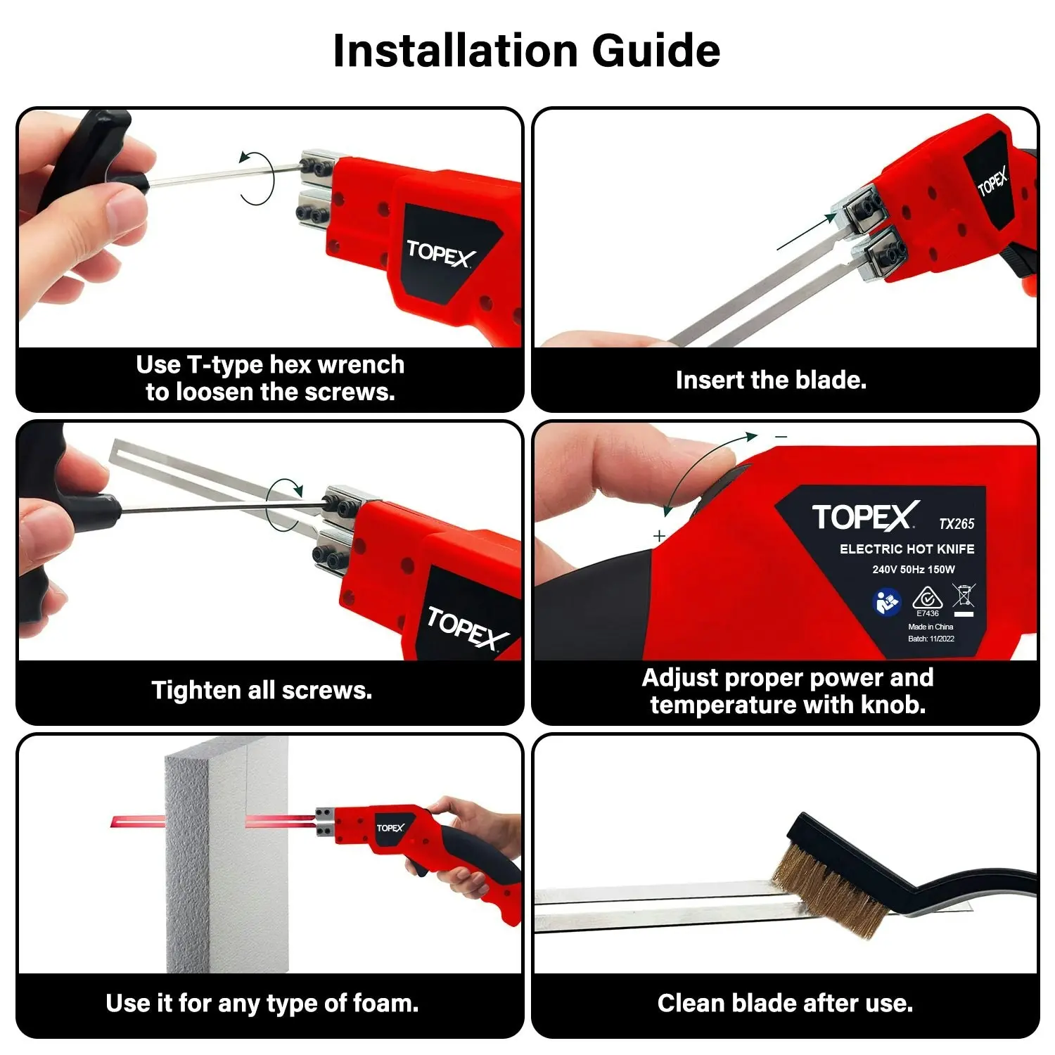 Topex 150W Electric Hot Knife Heavy Duty Foam Cutter Styrofoam Foam Cutting Machine w/ Blade