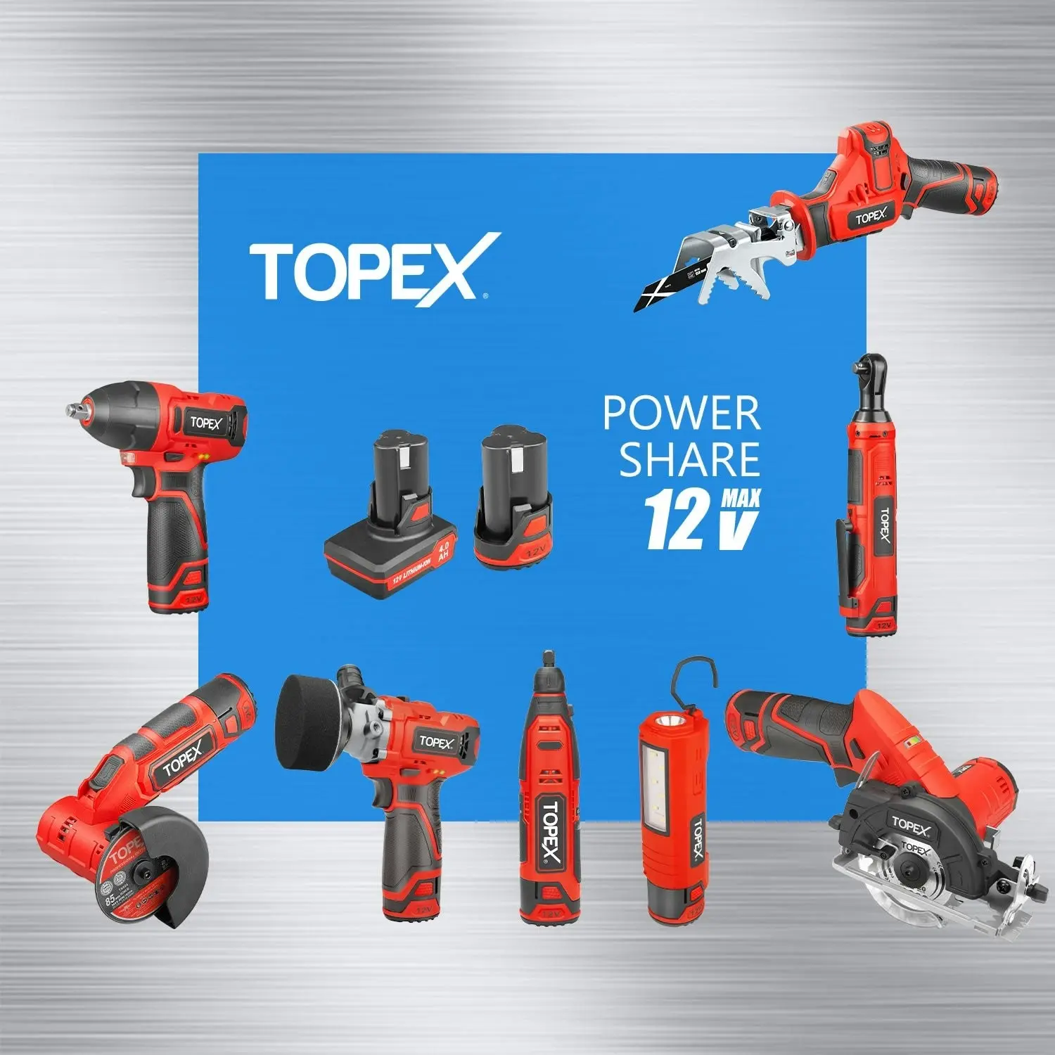 Topex 12V Cordless LED Worklight Lithium-Ion LED Torch w/ Battery & Charger