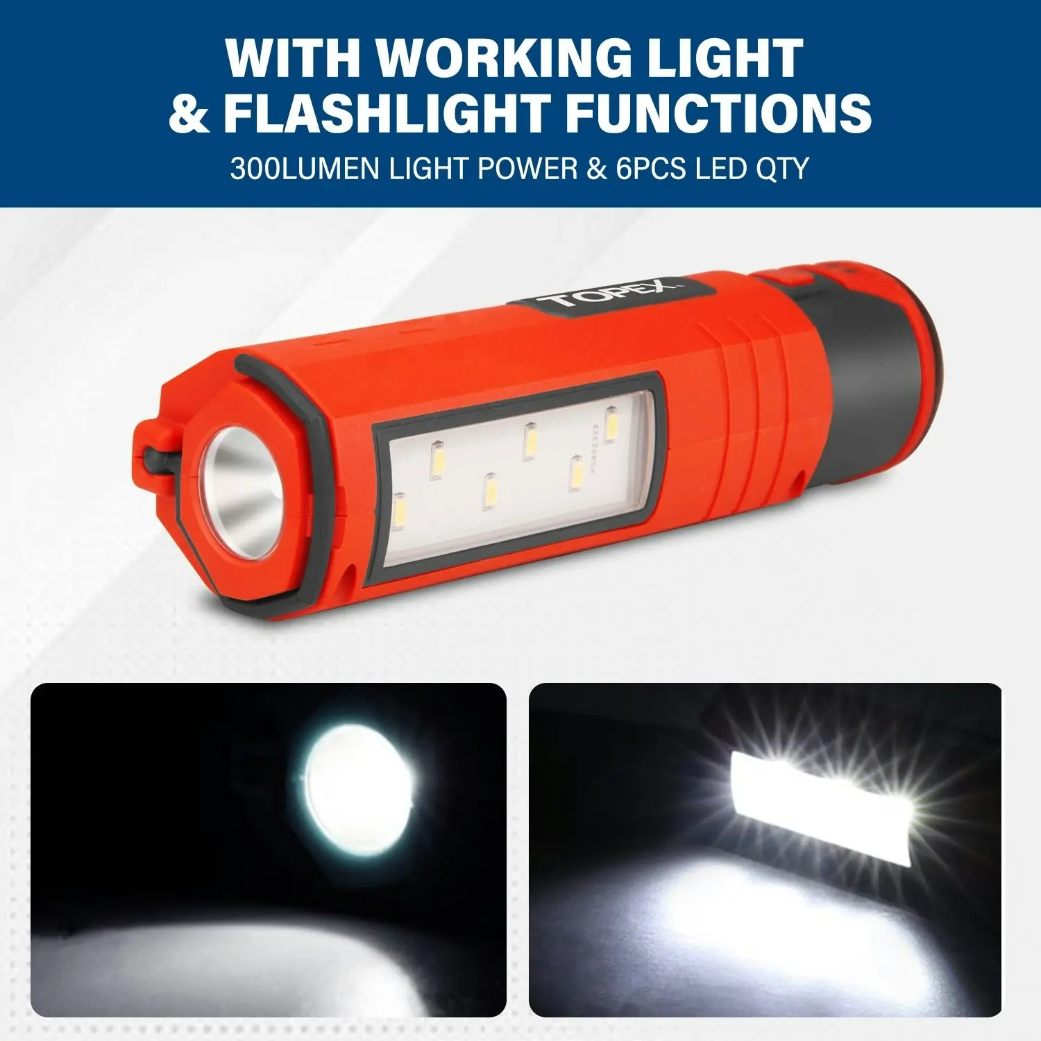 Topex 12V Cordless LED Worklight Lithium-Ion LED Torch w/ Battery & Charger