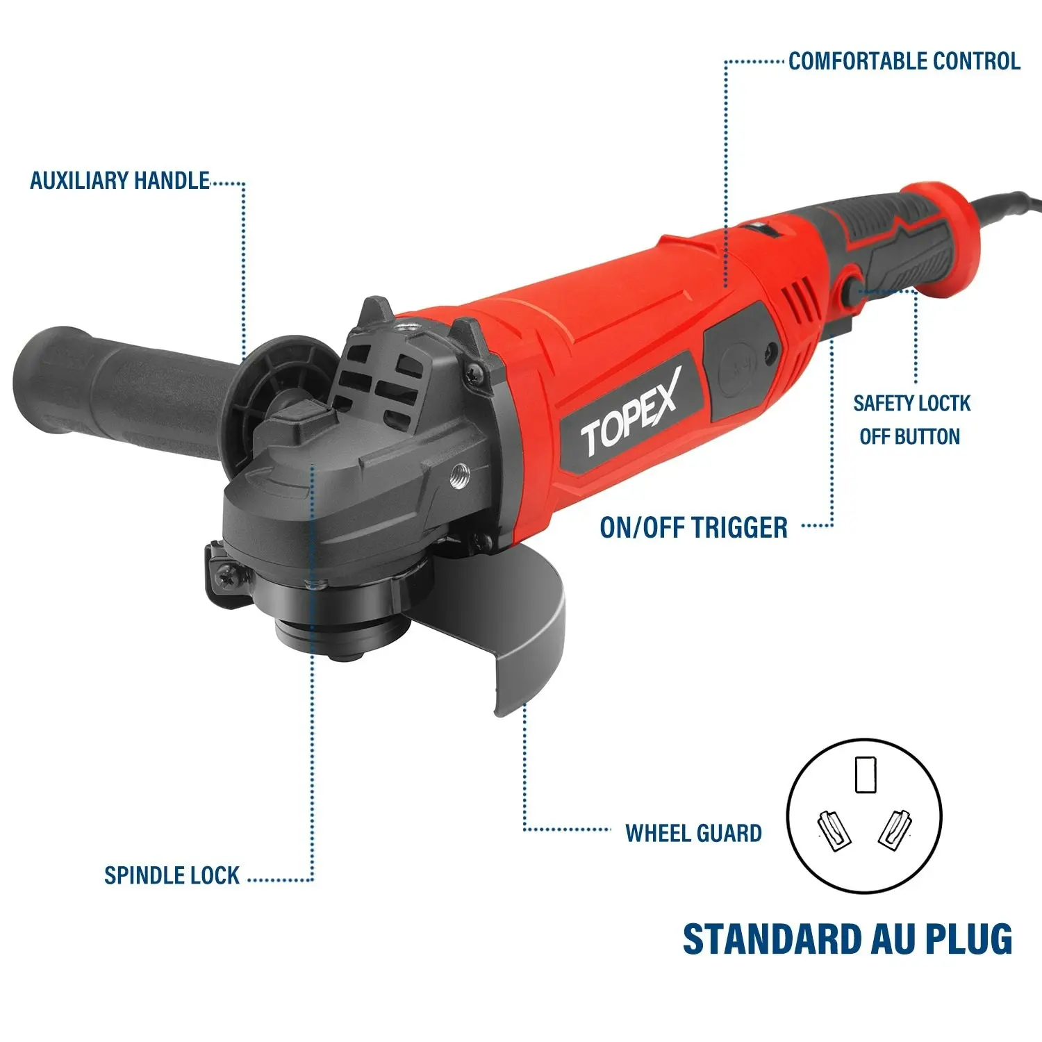 Topex 1200W Angle Grinder Heavy Duty 125mm 5" Angle Grinder w/ Cutting Disc