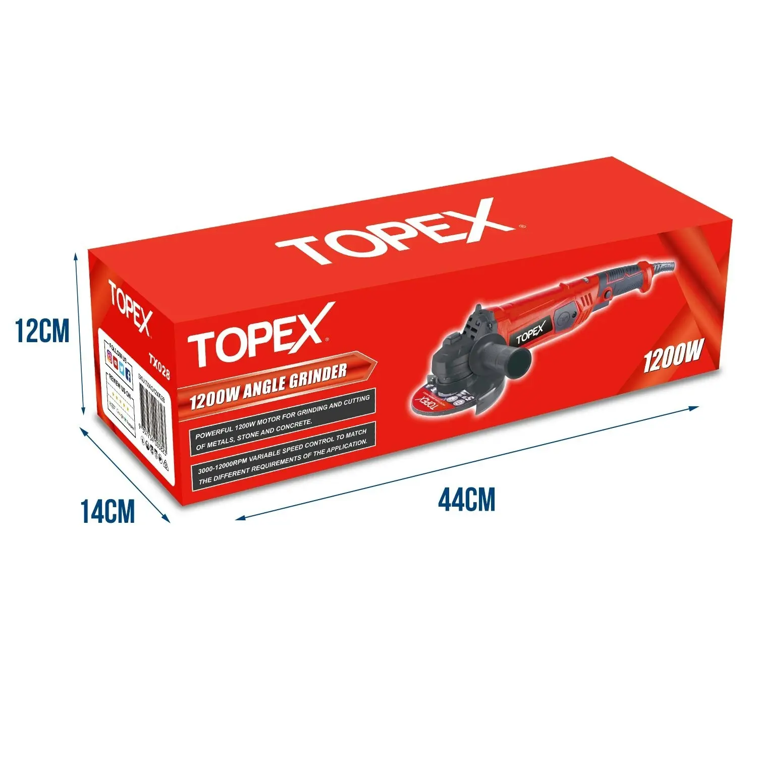 Topex 1200W Angle Grinder Heavy Duty 125mm 5" Angle Grinder w/ Cutting Disc