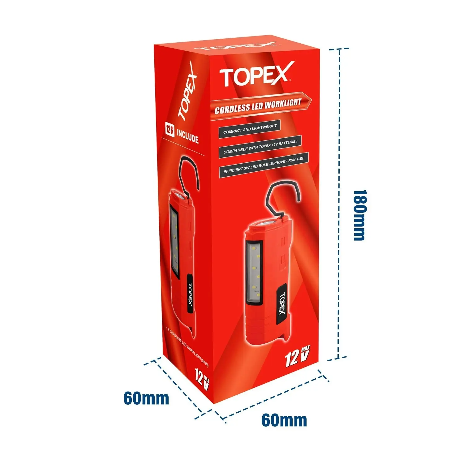 Topex 12V Cordless LED Worklight Lithium-Ion LED Torch Skin Only without Battery