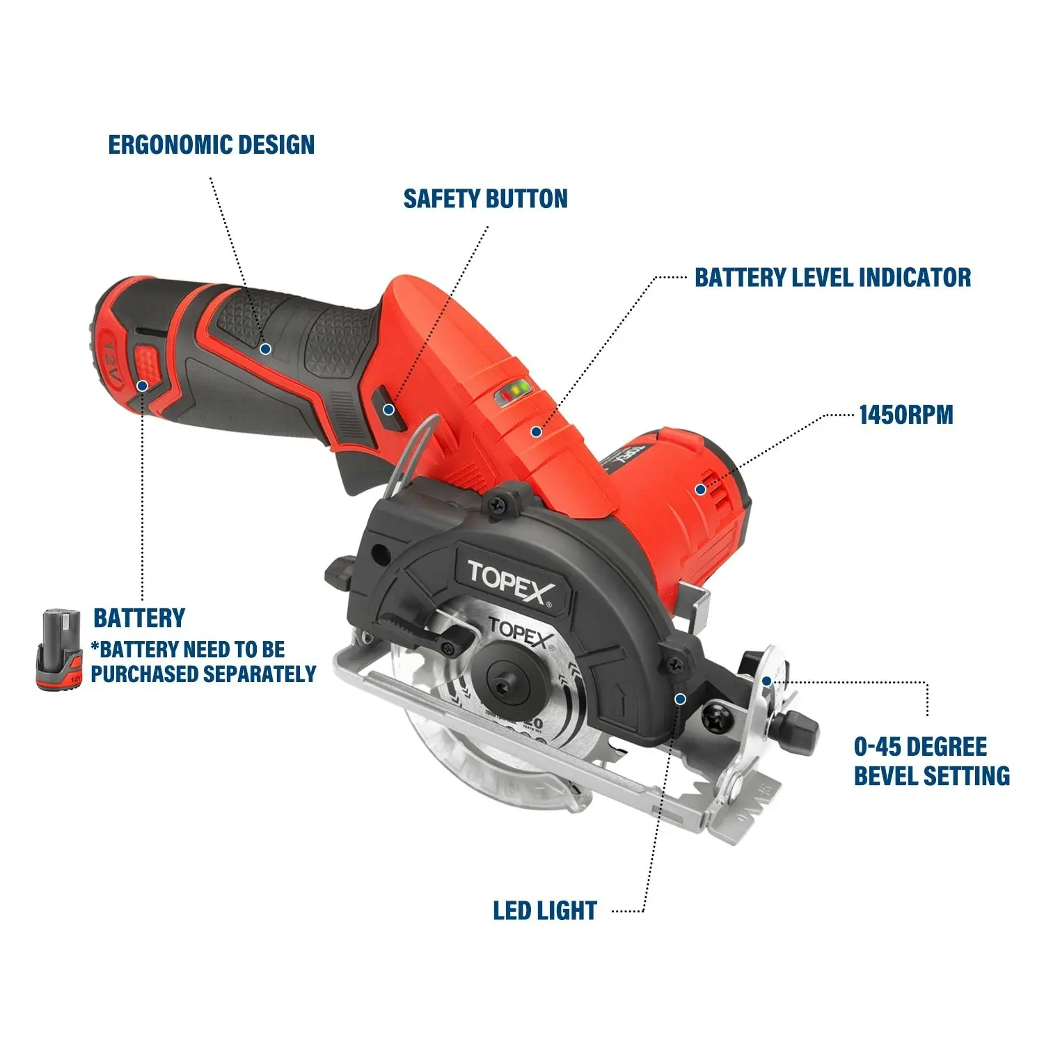 Topex 12V Max Cordless Circular Saw 85 mm Compact Lightweight [Skin only]