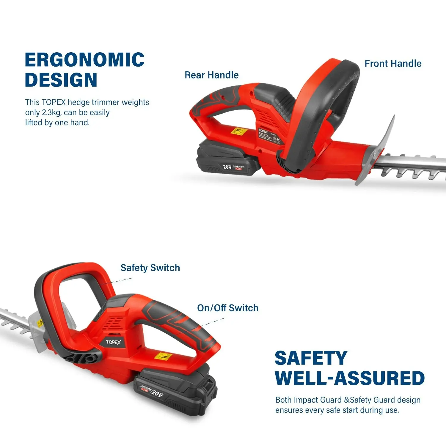 Topex 20V Cordless Hedge Trimmer for Shrub, Cutting, Trimming, Pruning