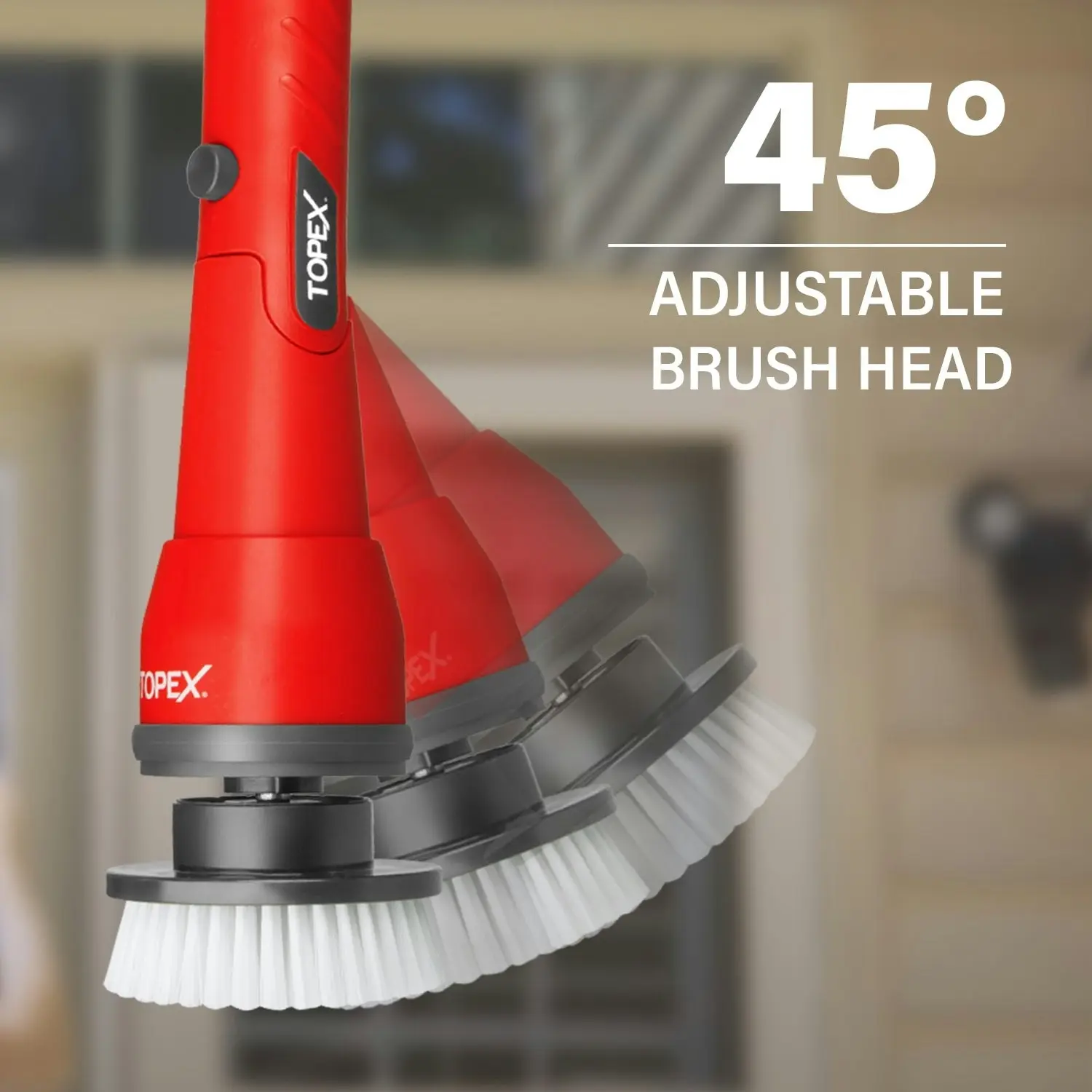 Topex 20V Cordless Power Scrubber With Extension Long Handle & 4 Replaceable Brush Heads,2 Speeds Power Scrubber Brush[Skin Only without Battery]