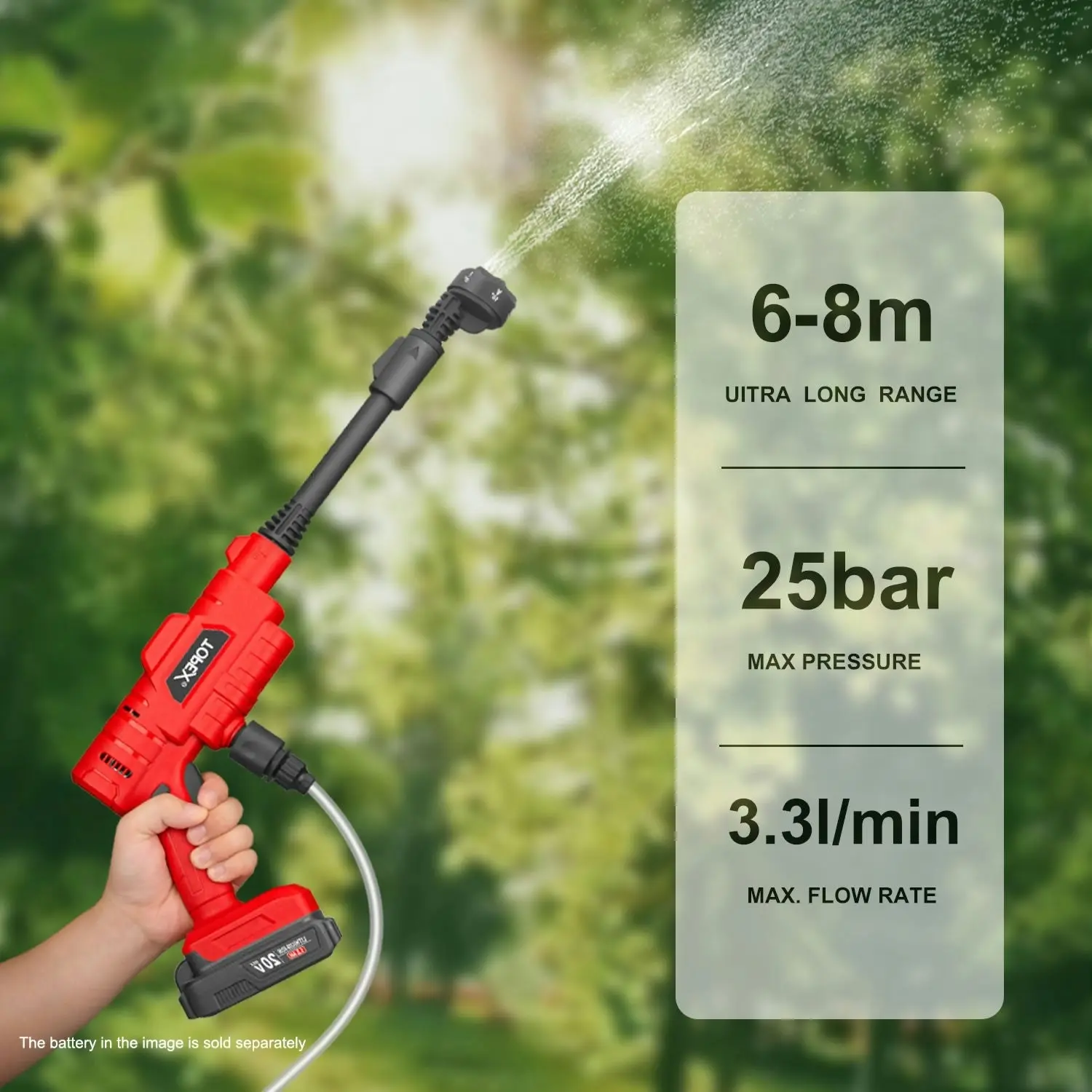 Topex 20V Cordless Pressure Washer Skin without Battery , 6-in-1 Nozzle for Washing Car/Wall/Floor