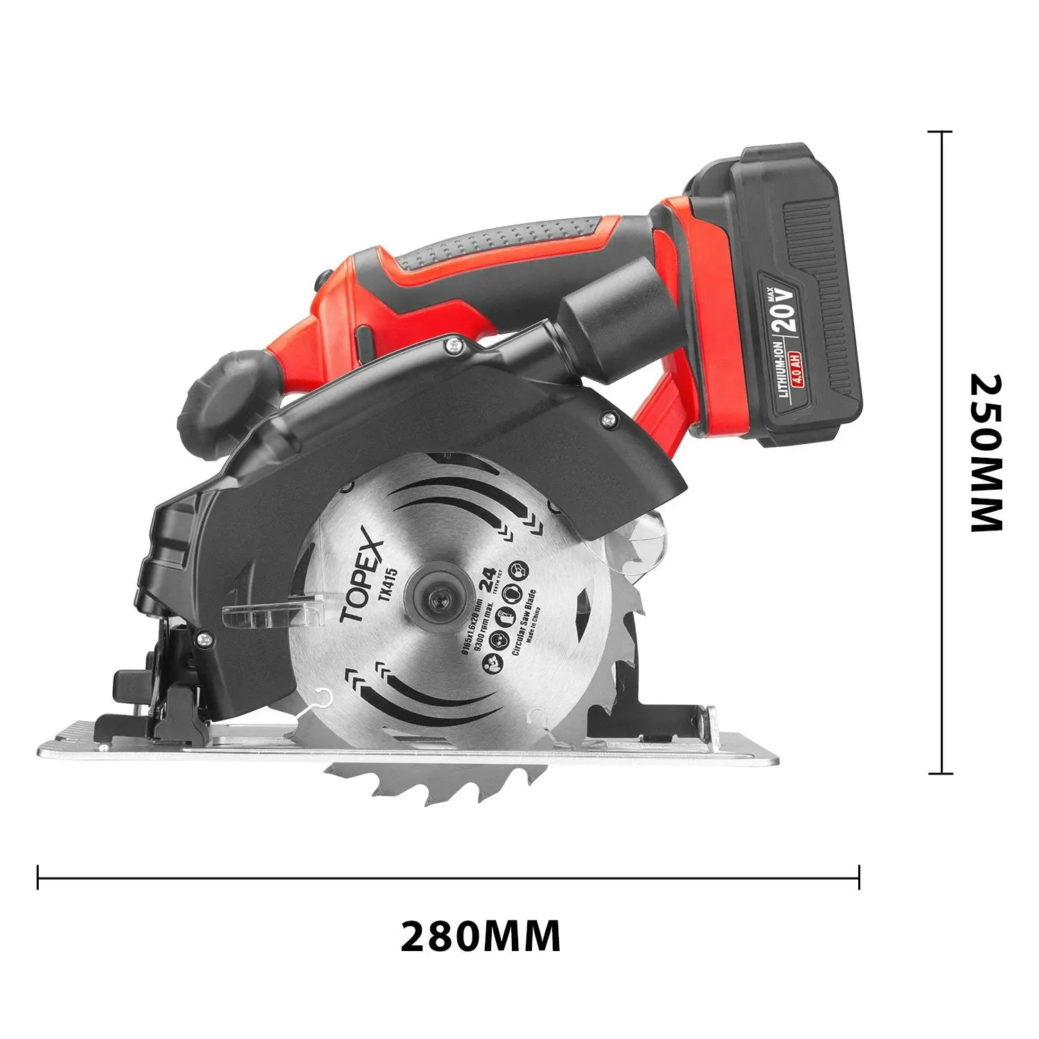 Topex 20V Circular Saw, with 4.0Ah Battery & Charger, 4,300RPM, 0°- 45° Bevel Cutting