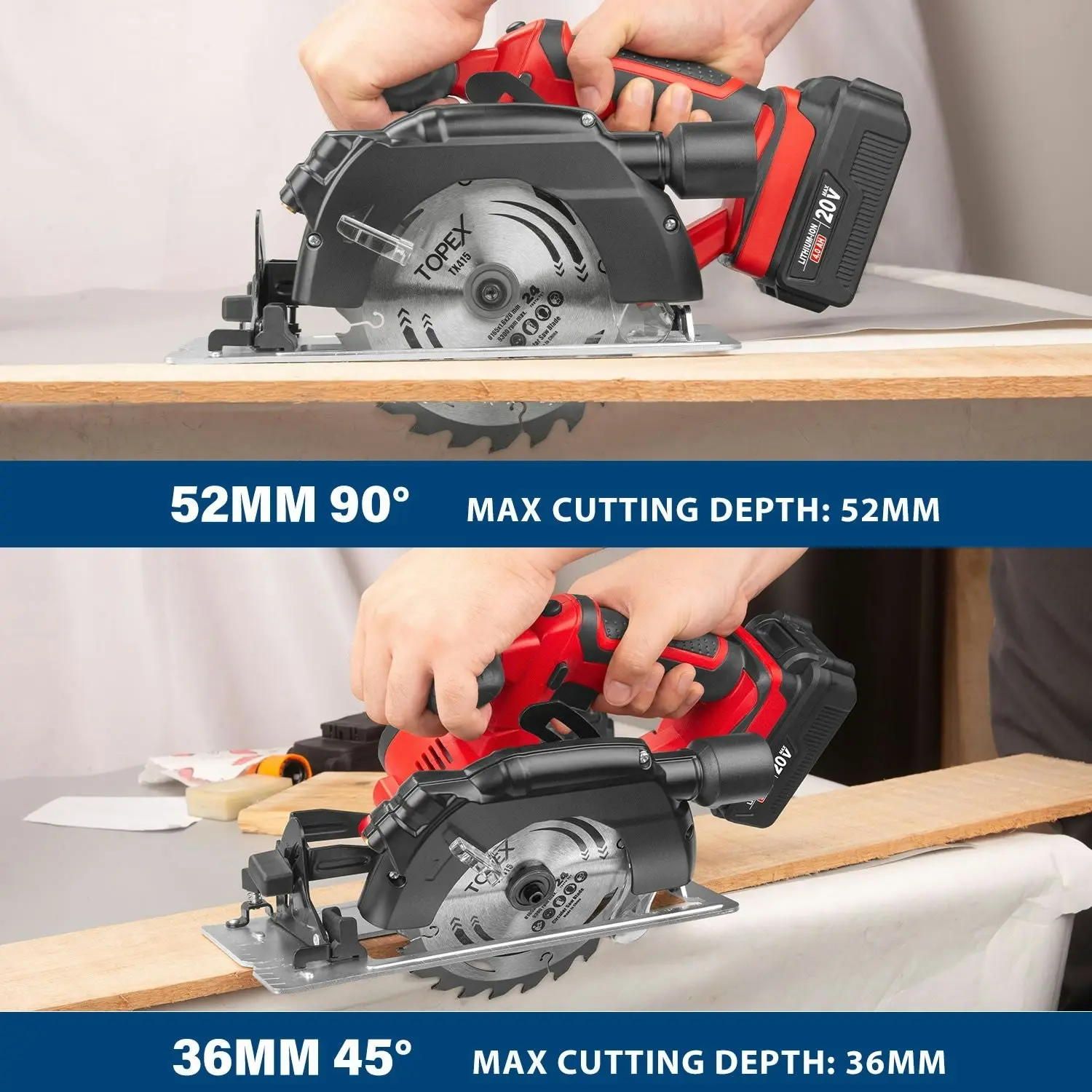 Topex 20V Circular Saw, with 4.0Ah Battery & Charger, 4,300RPM, 0°- 45° Bevel Cutting