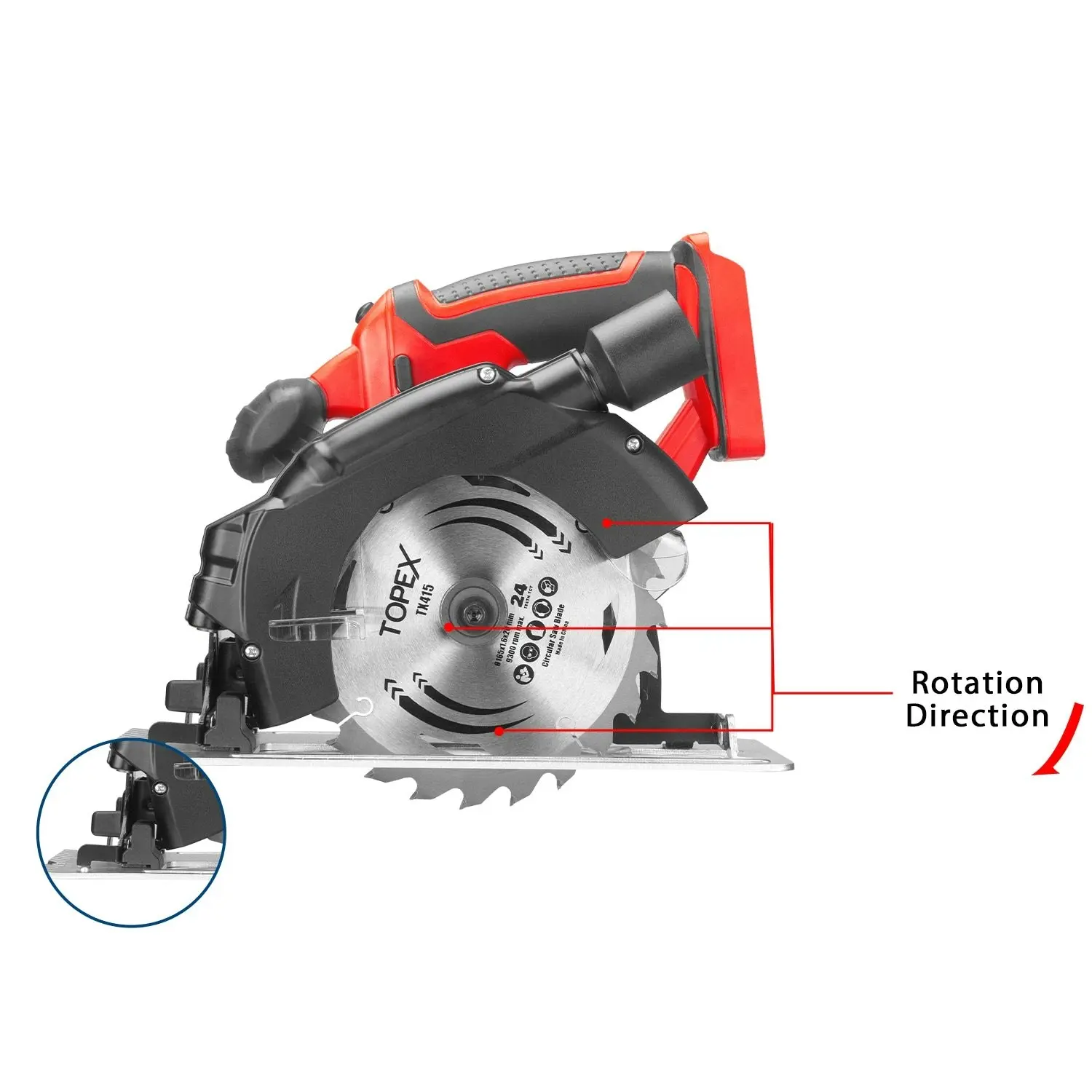 Topex 20v 165mm Cordless Circular Saw Skin Only Without Battery