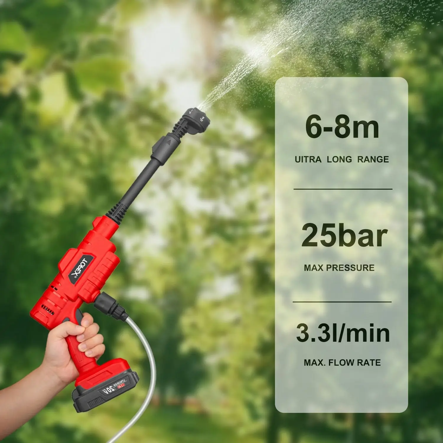 Topex 20V Cordless Pressure Washer, 6-in-1 Nozzle for Washing Car/Wall/Floor, Battery