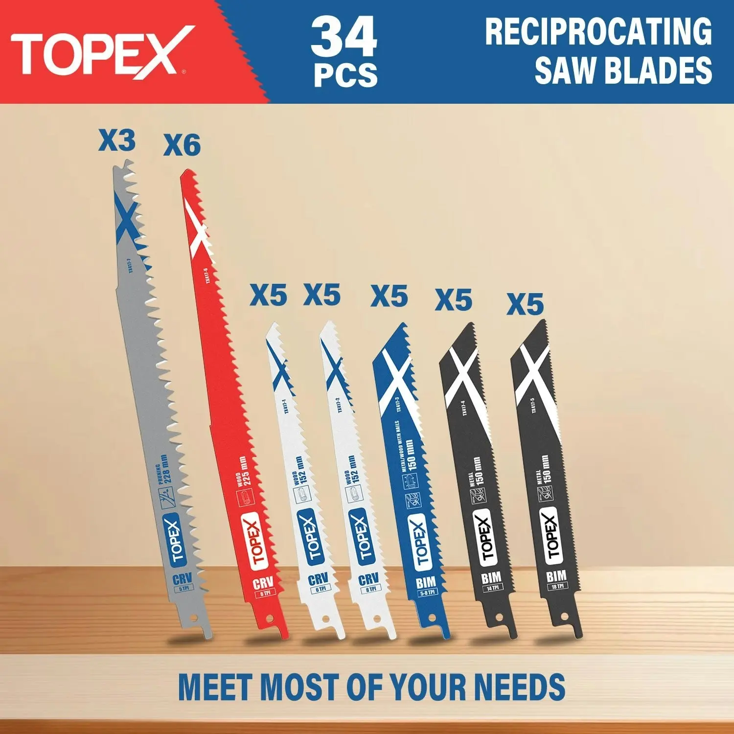 Topex 34 Piece Reciprocating Saw Blades, Premium Sawzall Blades for Metal and Wood cutting