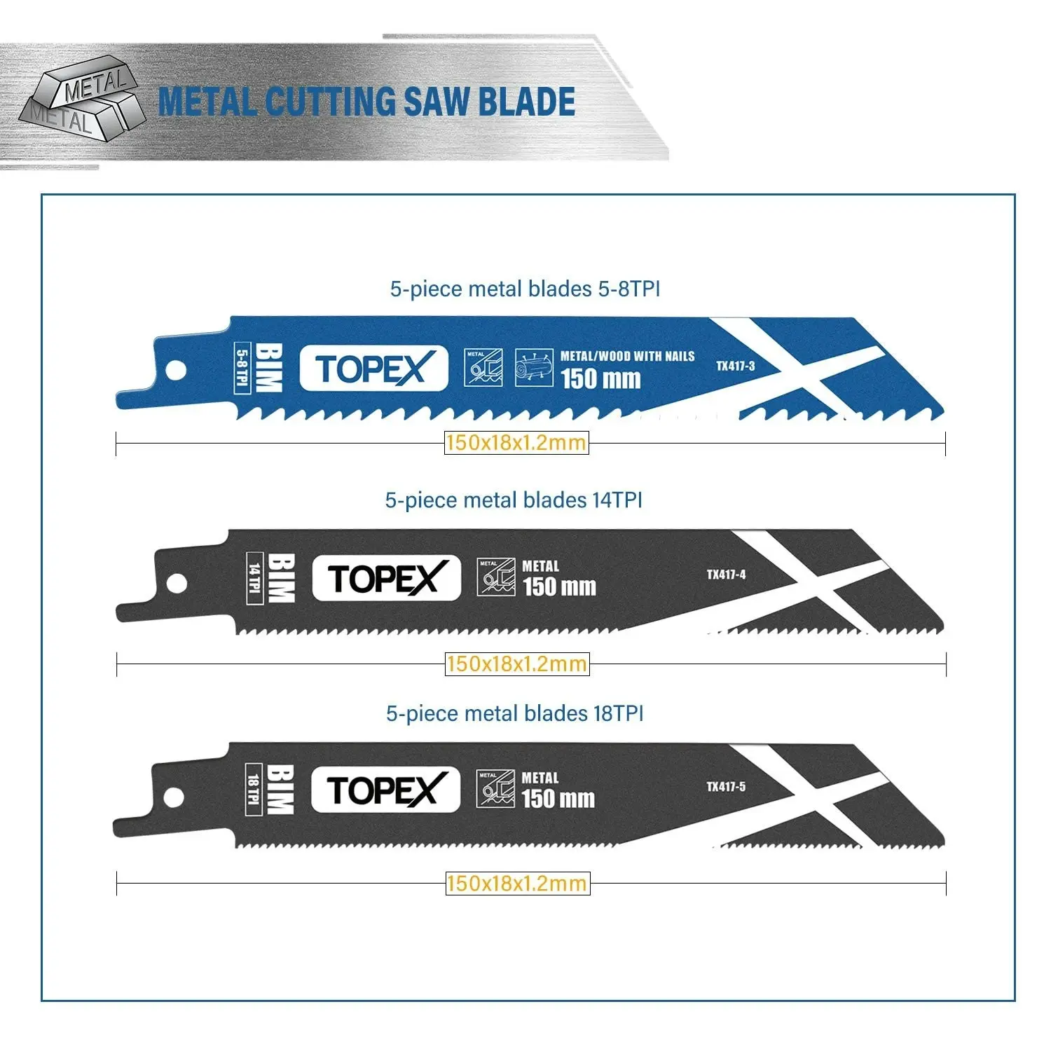 Topex 34 Piece Reciprocating Saw Blades, Premium Sawzall Blades for Metal and Wood cutting