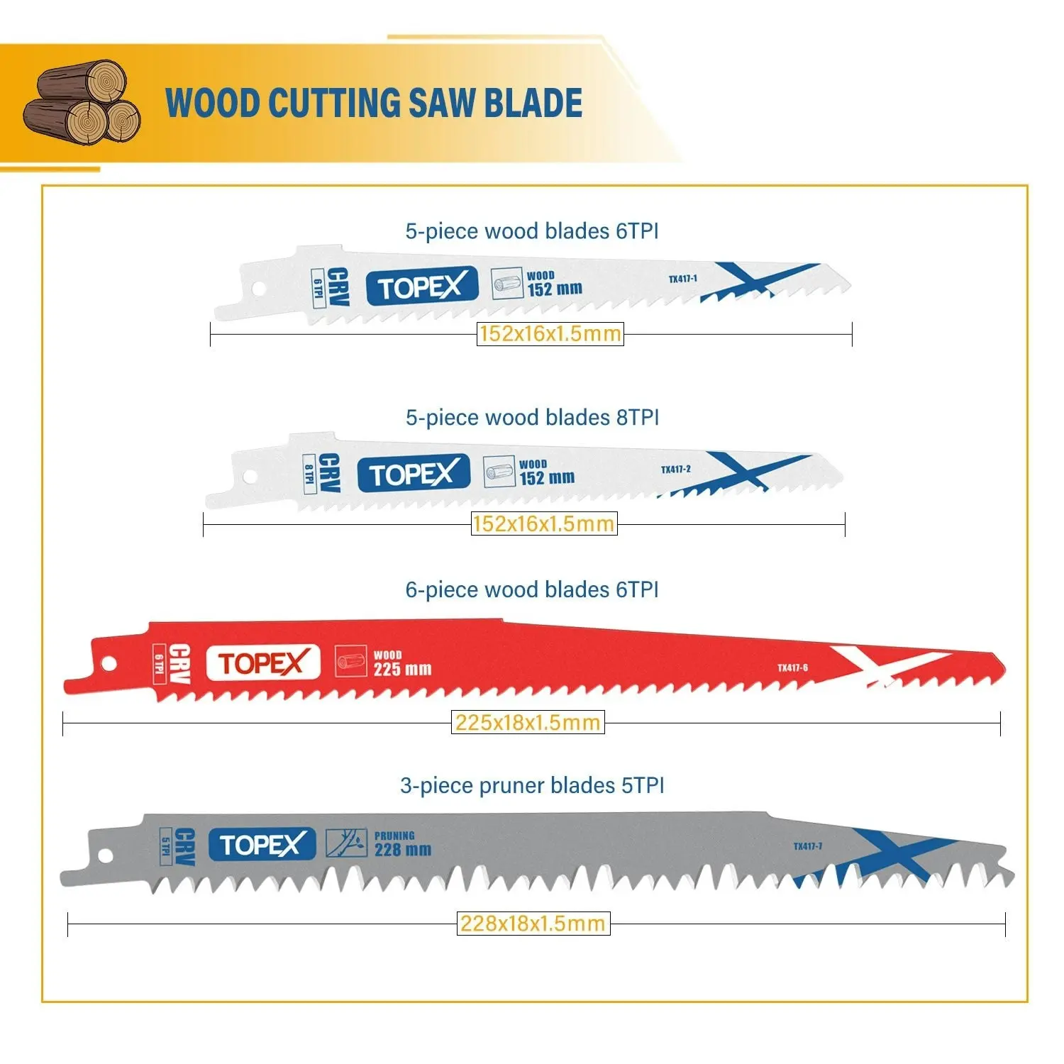 Topex 34 Piece Reciprocating Saw Blades, Premium Sawzall Blades for Metal and Wood cutting