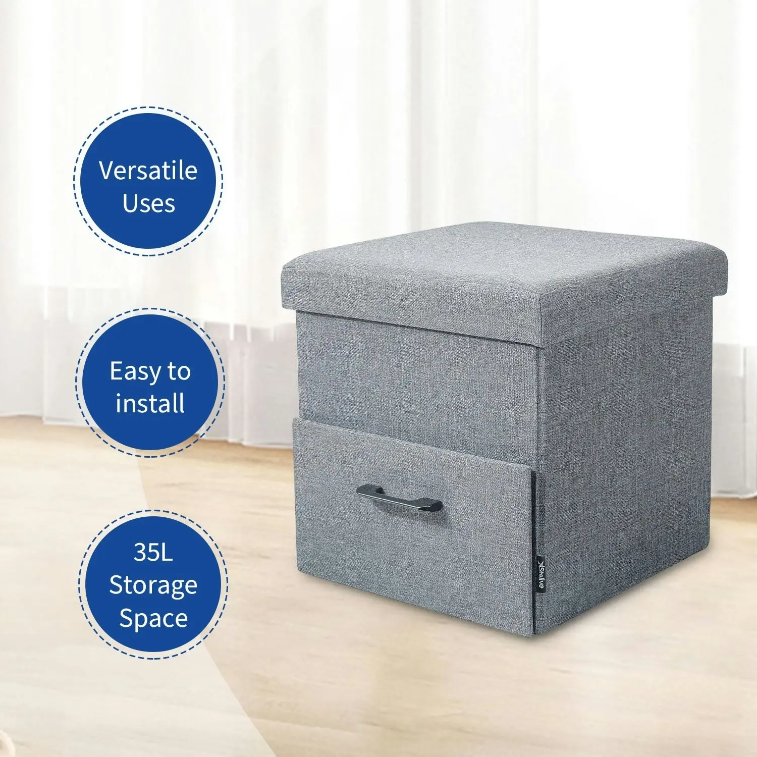 Stelive Folding Ottoman Storage Cube Footstool With Drawer Stool Blanket Box Oxford Linen 40x40x40cm