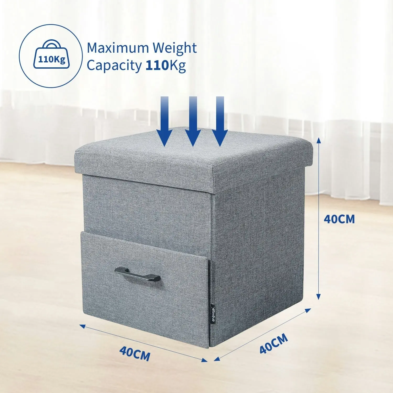 Stelive Folding Ottoman Storage Cube Footstool With Drawer Stool Blanket Box Oxford Linen 40x40x40cm