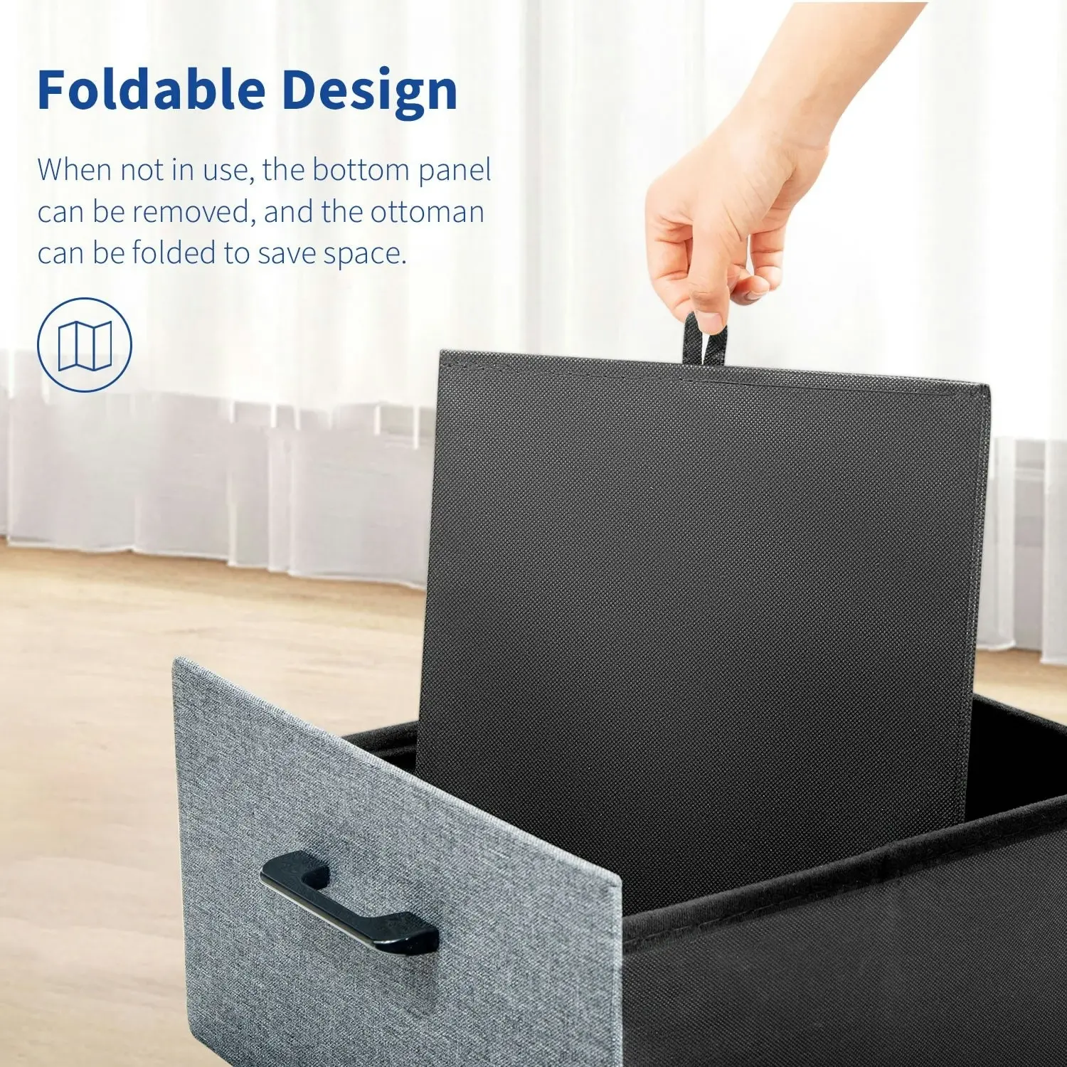 Stelive Folding Ottoman Storage Cube Footstool With Drawer Stool Blanket Box Oxford Linen 40x40x40cm