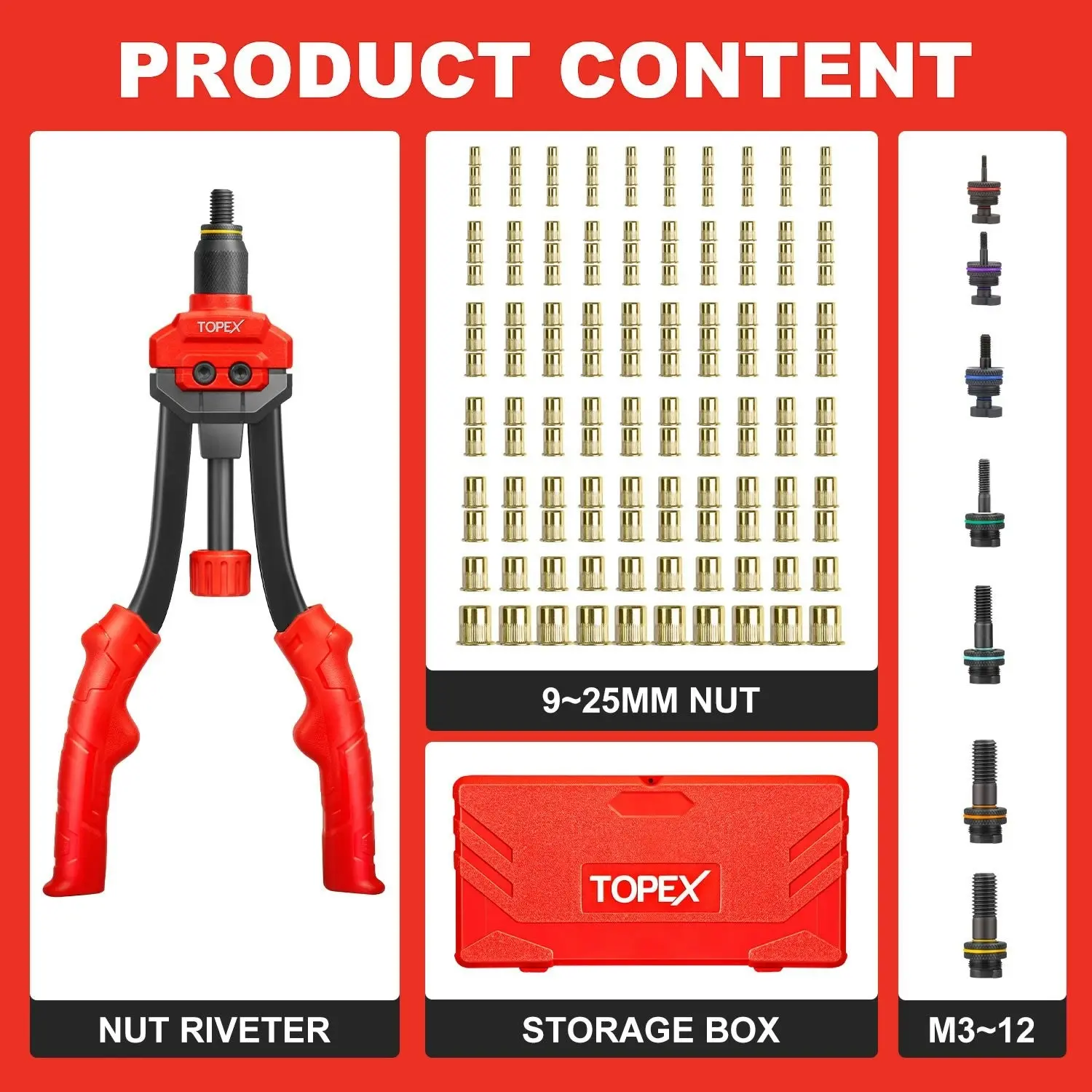 Topex 310PCS Rivnut Gun Set Heavy Duty Nut Rivet Riveter Rivnut Nutsert Gun w/Rivet Nut Set