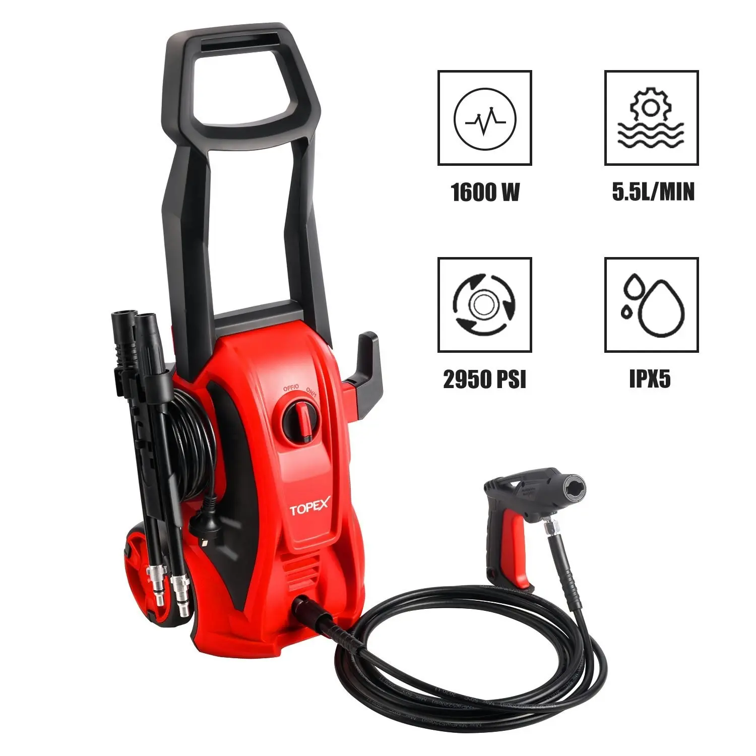 Topex 1600W Pressure Washer High-pressure cleaner, Adjustable spray gun