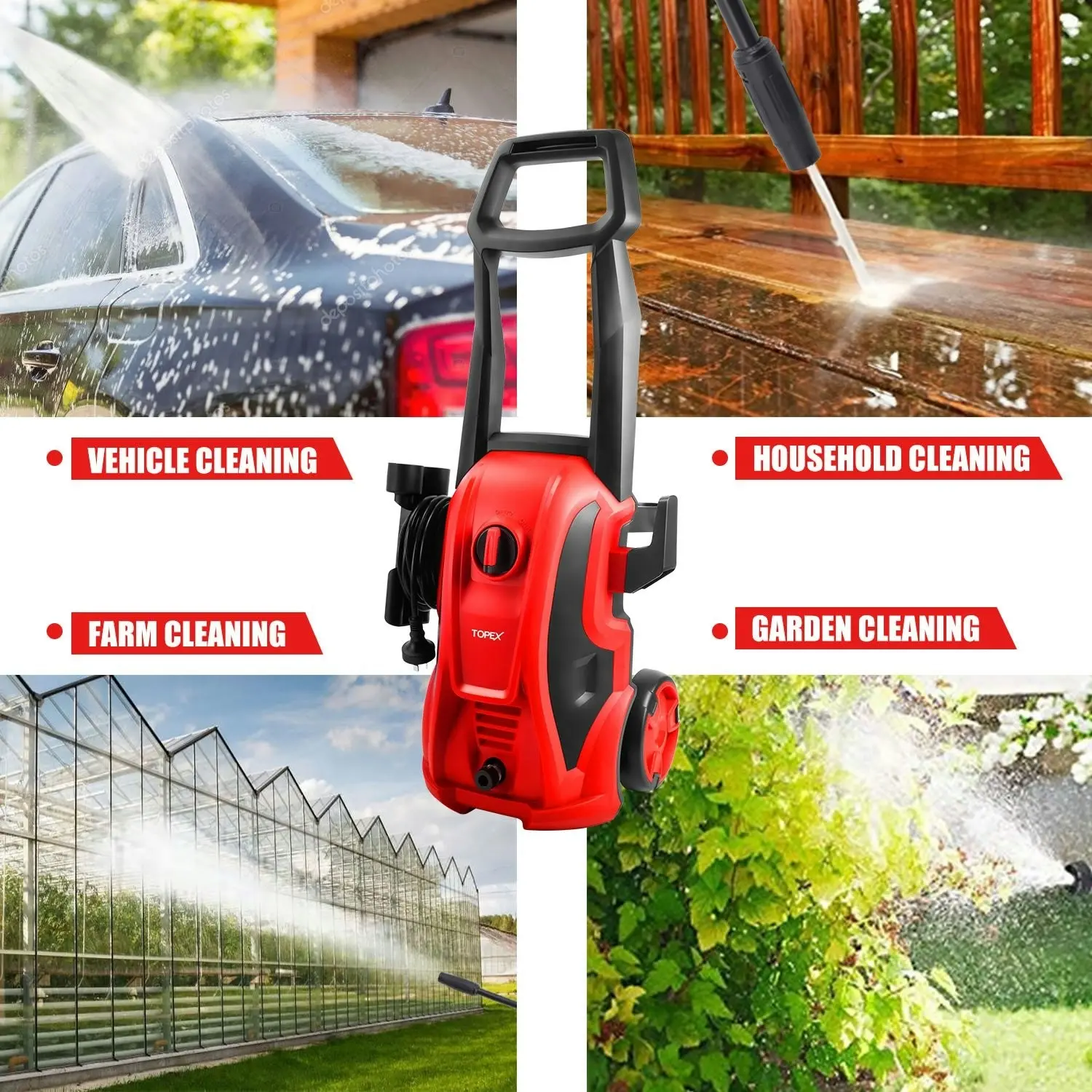 Topex 1600W Pressure Washer High-pressure cleaner, Adjustable spray gun