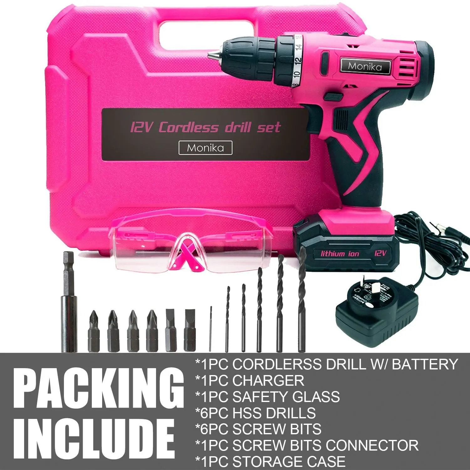 Monika 12V Pink Lithium Cordless Drill