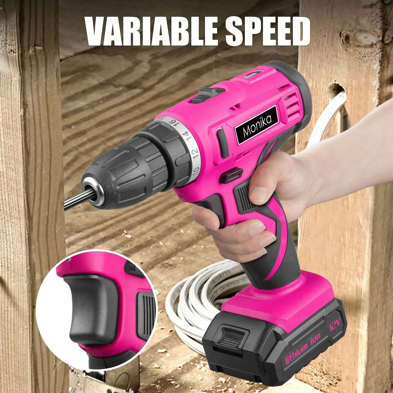 Monika 12V Pink Lithium Cordless Drill