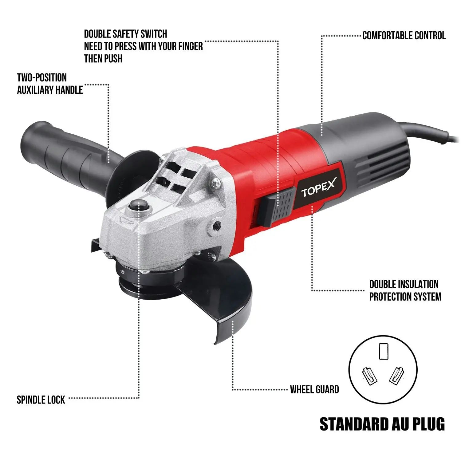 Topex 900W 125mm 5'' Angle Grinder w/ 20PCs 115mm Combo Discs Cut Grind Polish