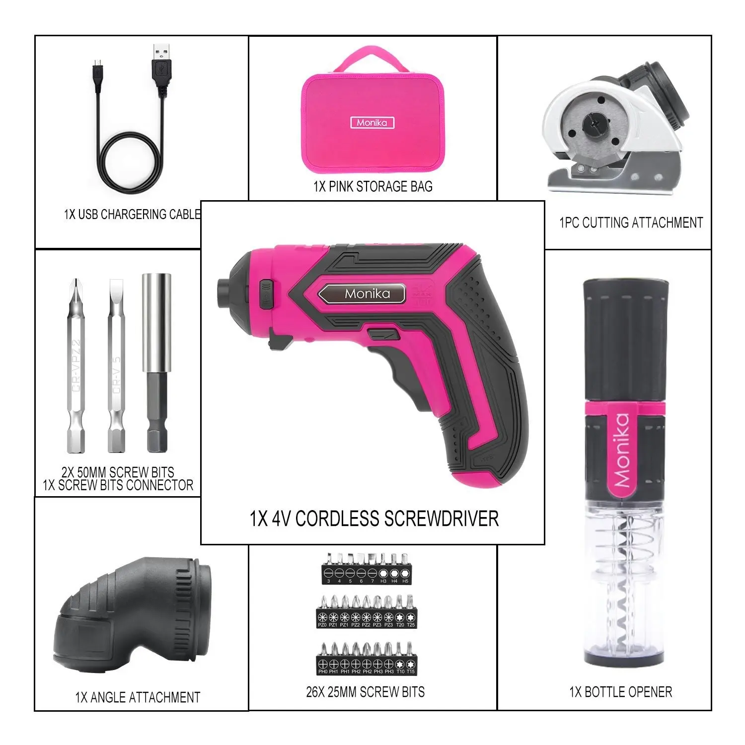 Monika 4V Cordless Electric Cutter Kit 5In1 Multi-Functional Screwdriver Electric Wine Corkscrew