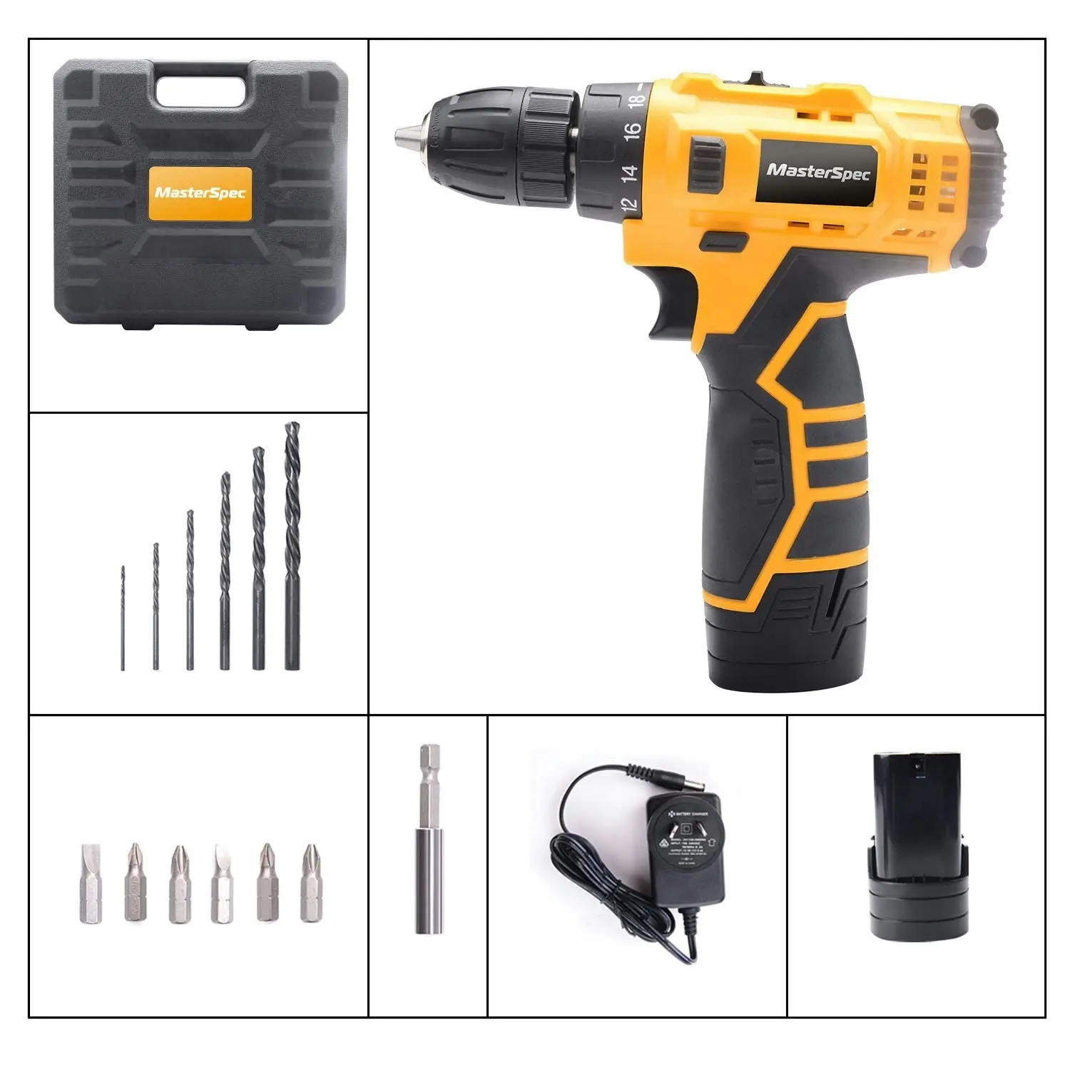 MasterSpec 12V Cordless Drill Driver Screwdriver Accessories W/Battery Charger