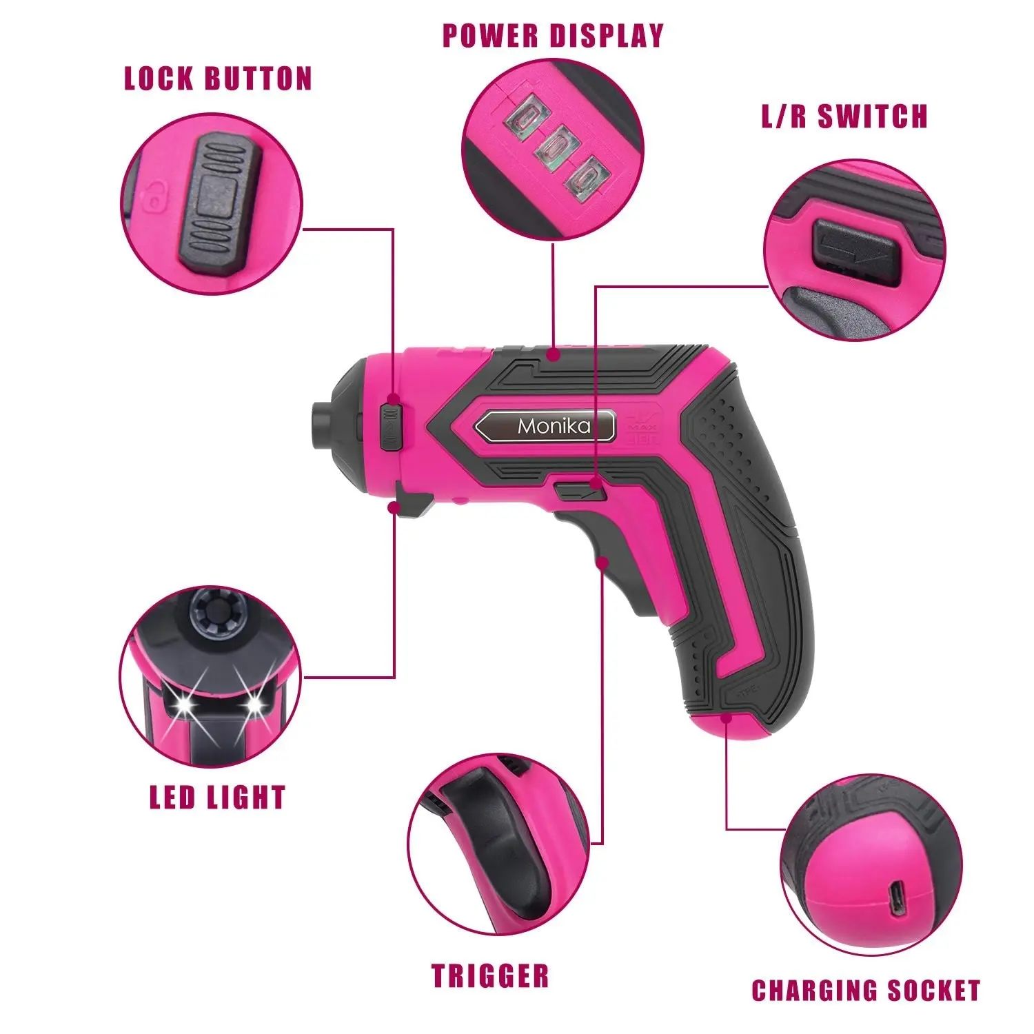 Monika Pink Tool Combo Cordless Drill Driver Electric Cutter Bottle Opener Screwdriver