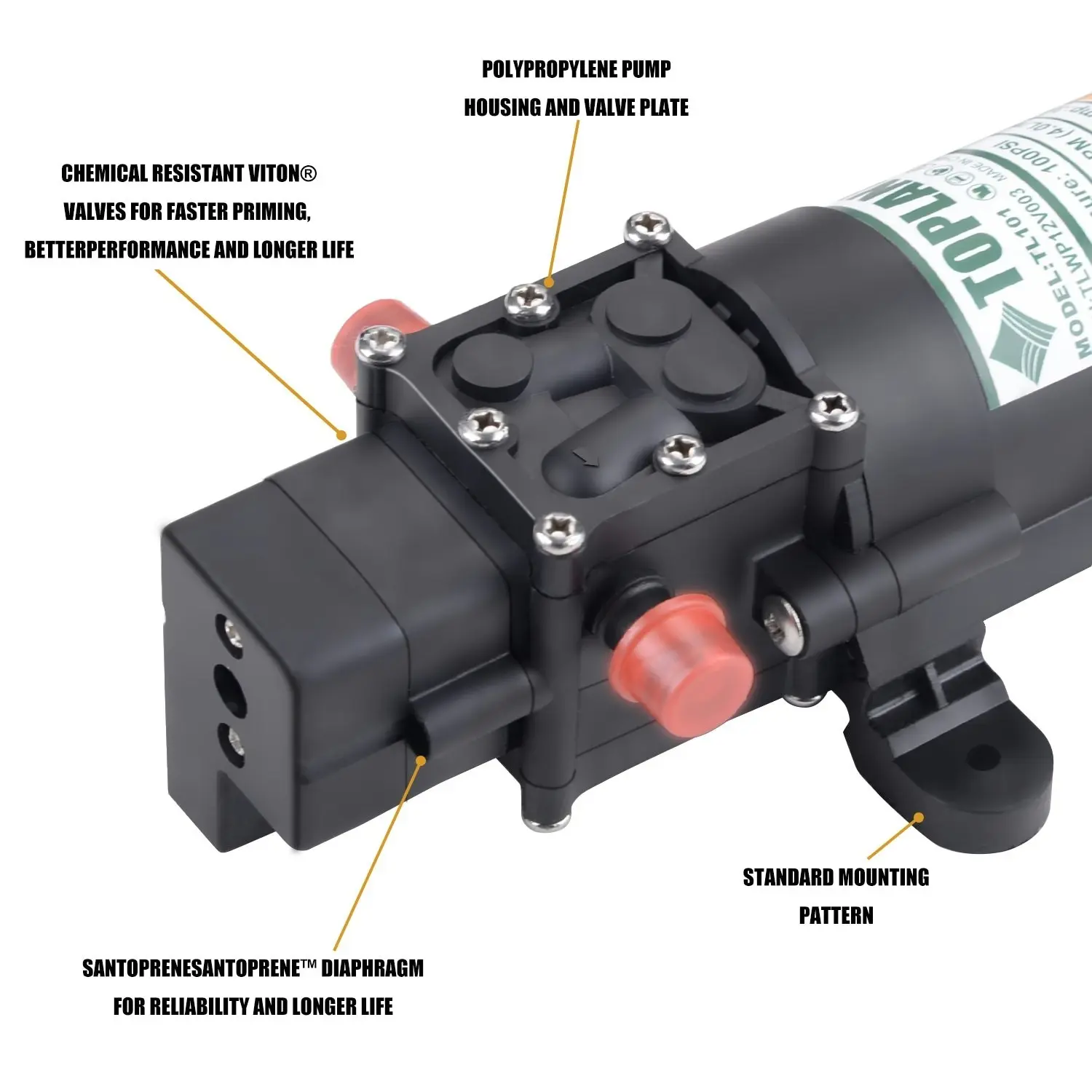 Topland 12V Portable Diaphragm Water Pump with Safety Accessories Pressure Self Priming