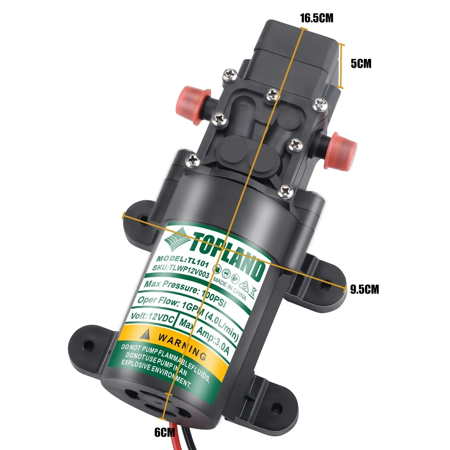 Topland 12V Portable Diaphragm Water Pump with Safety Accessories Pressure Self Priming