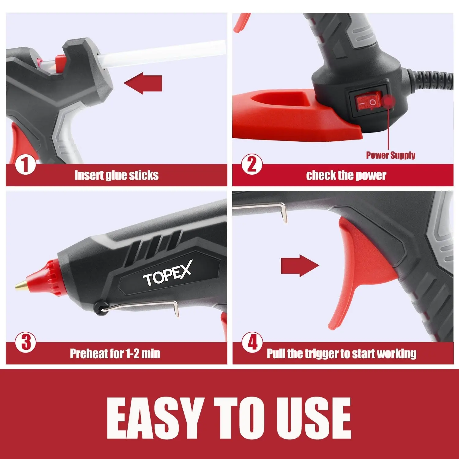 Topex Heavy Duty 100W Hot Melt Glue Gun Electric Heating Craft & 10 Glue Sticks