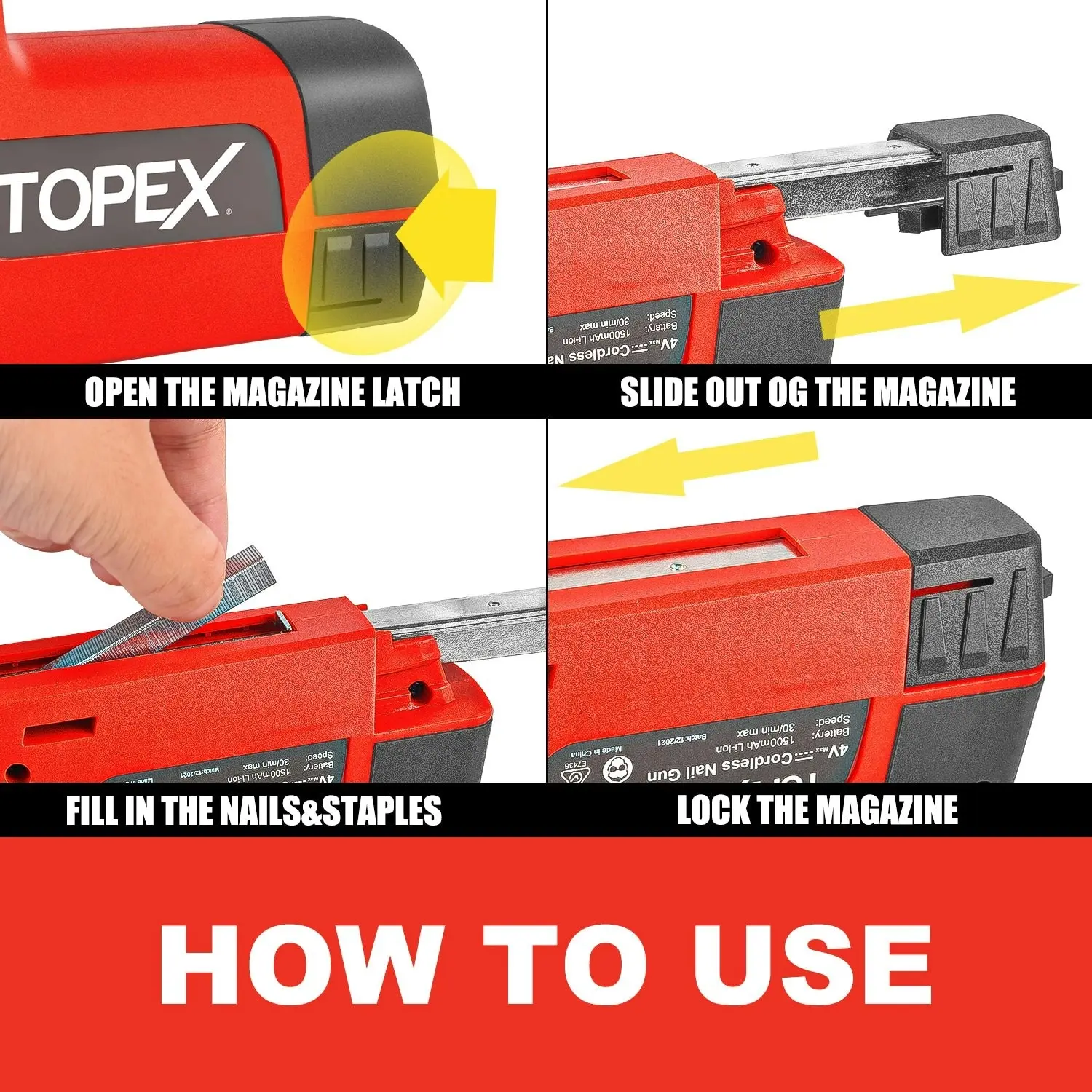 Topex 4V 2in1 Cordless Electric Stapler Tacker Nail Gun Li-Ion 3K Staples Nails