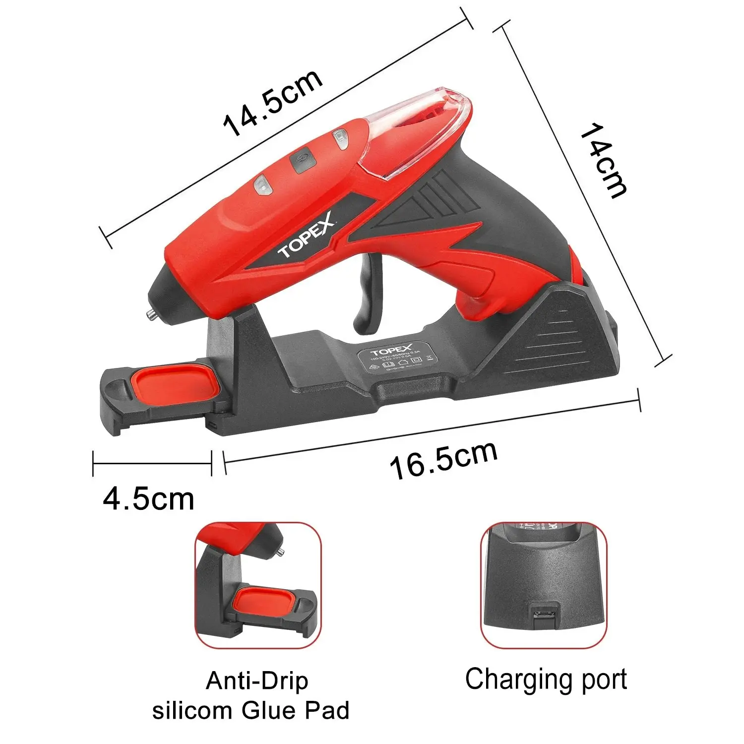 Topex 4V Cordless Hot Glue Gun w/ 15Pcs Premium Glue Sticks