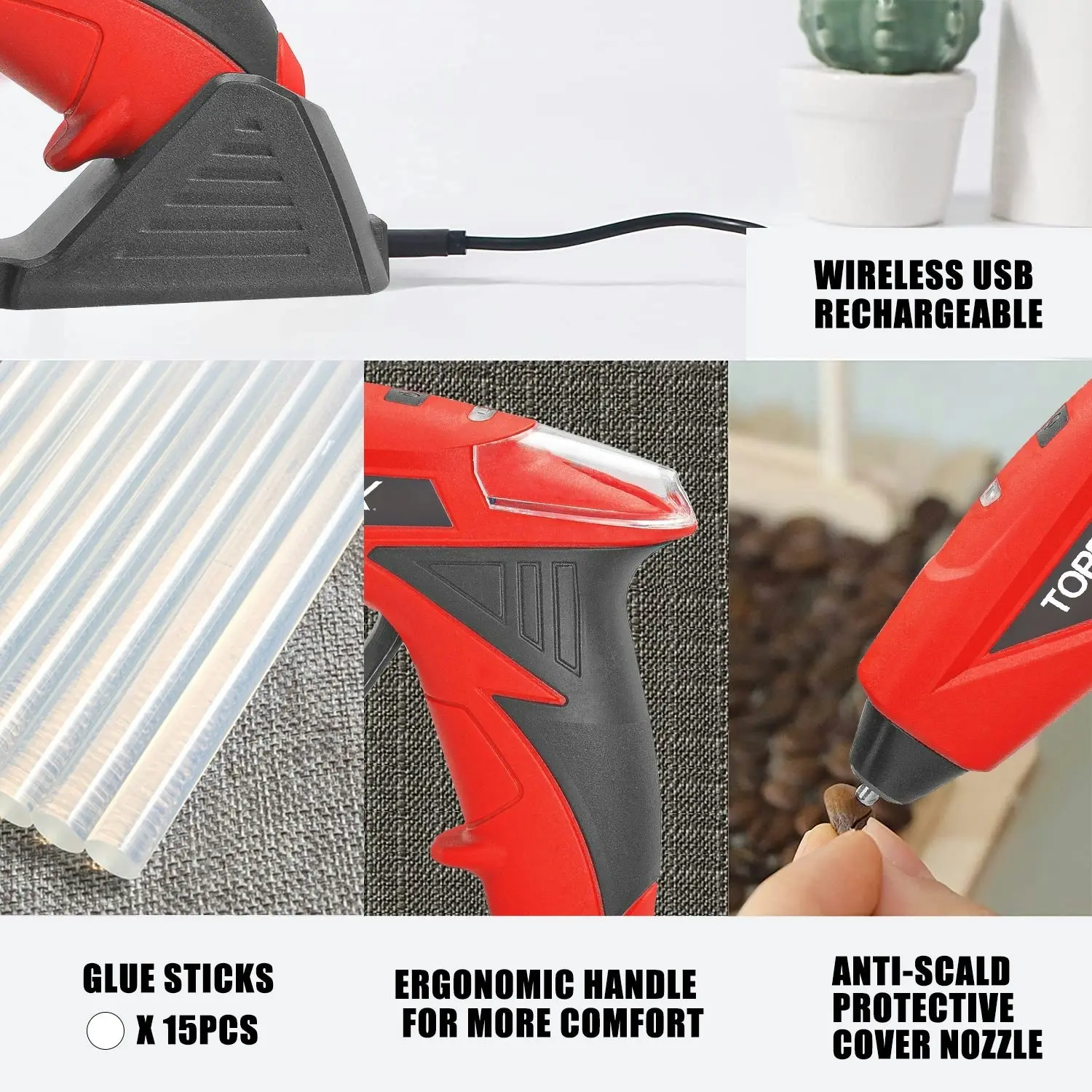 Topex 4V Cordless Hot Glue Gun w/ 15Pcs Premium Glue Sticks