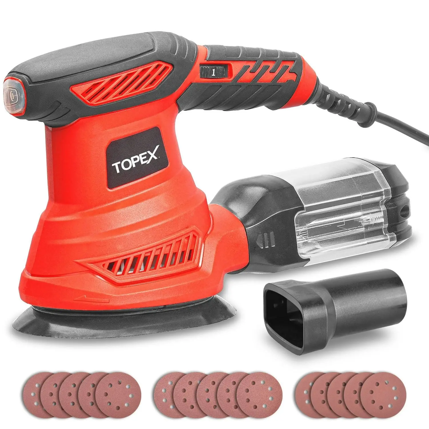 Topex 300W Random Orbital Sander Polisher Variable Speed +15pcs Sand Papers