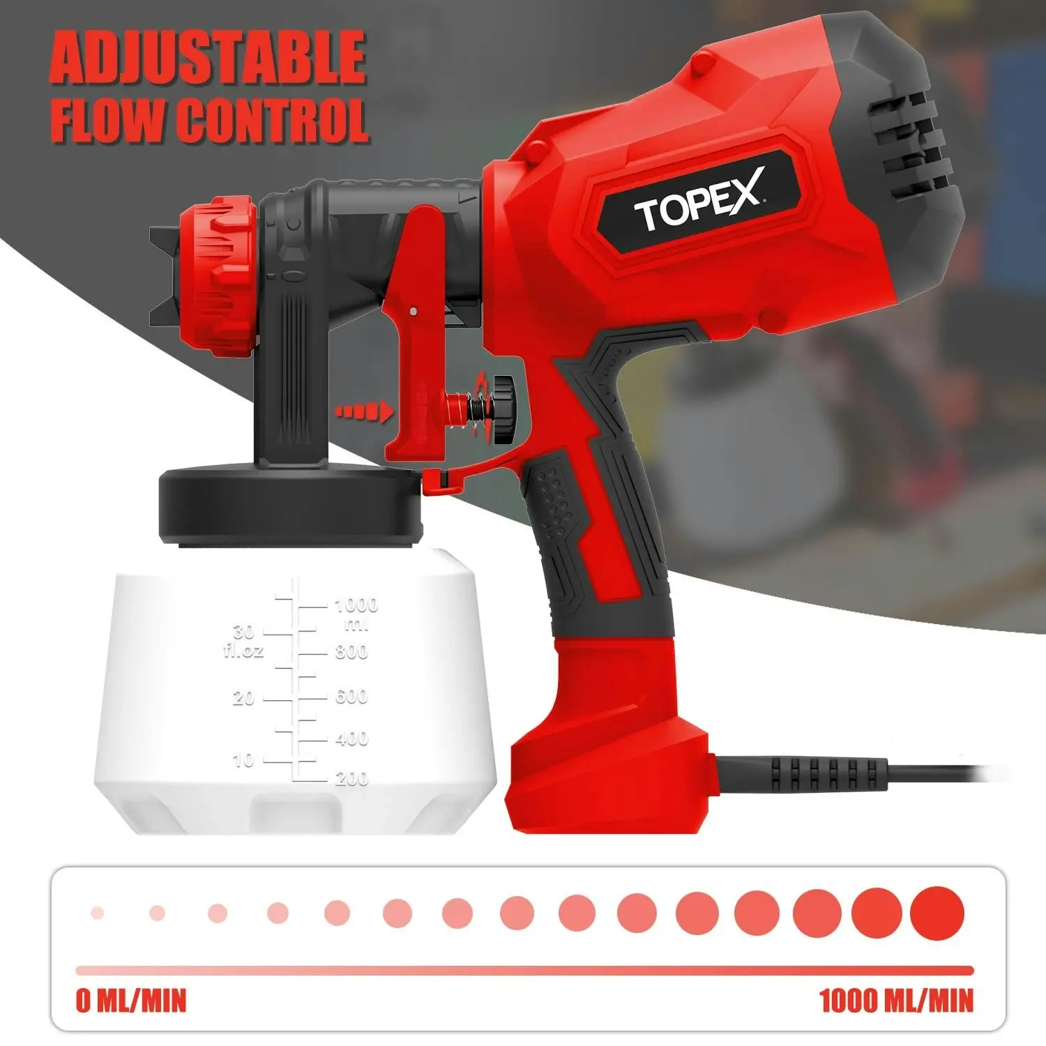 Topex 400W Handhold Electric Paint Sprayer Gun 1000ml High Power Portable Spray-Gun Kit Painting Spray Tool