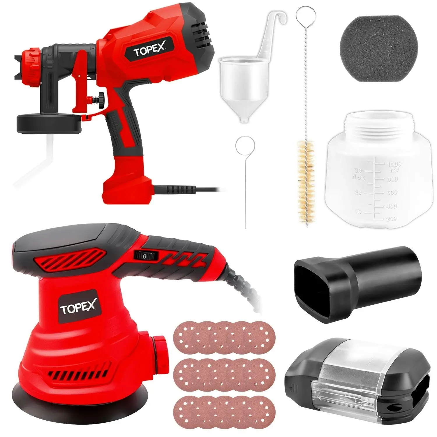 Topex Tool Combo Handhold Electric Paint Sprayer Gun & Random Orbital Sander Polisher